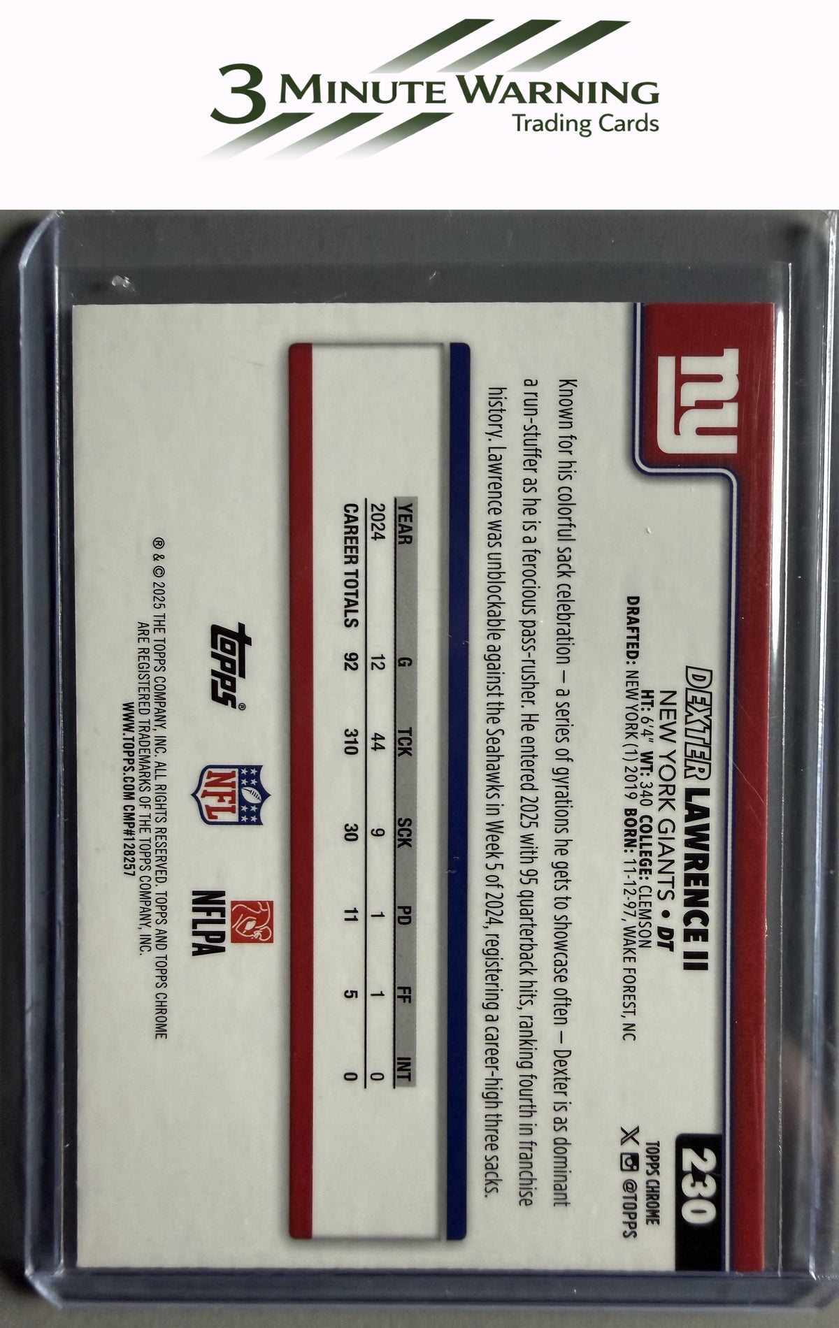 2025 Topps Chrome #230 Dexter Lawrence II Hot Pink X-Fractor