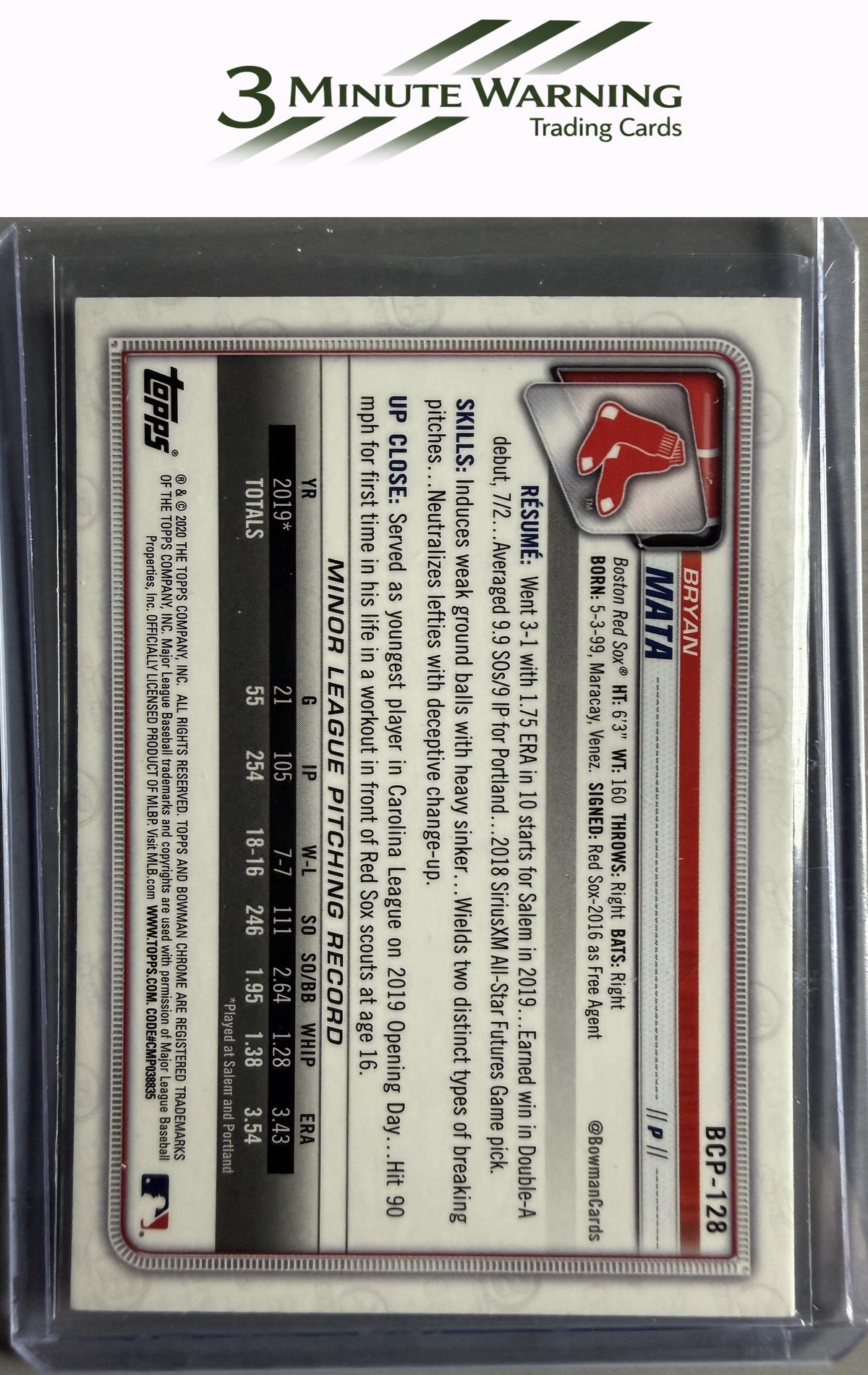 2020 Bowman #BCP-128 Bryan Mata Chrome Prospects Mojo Refractor