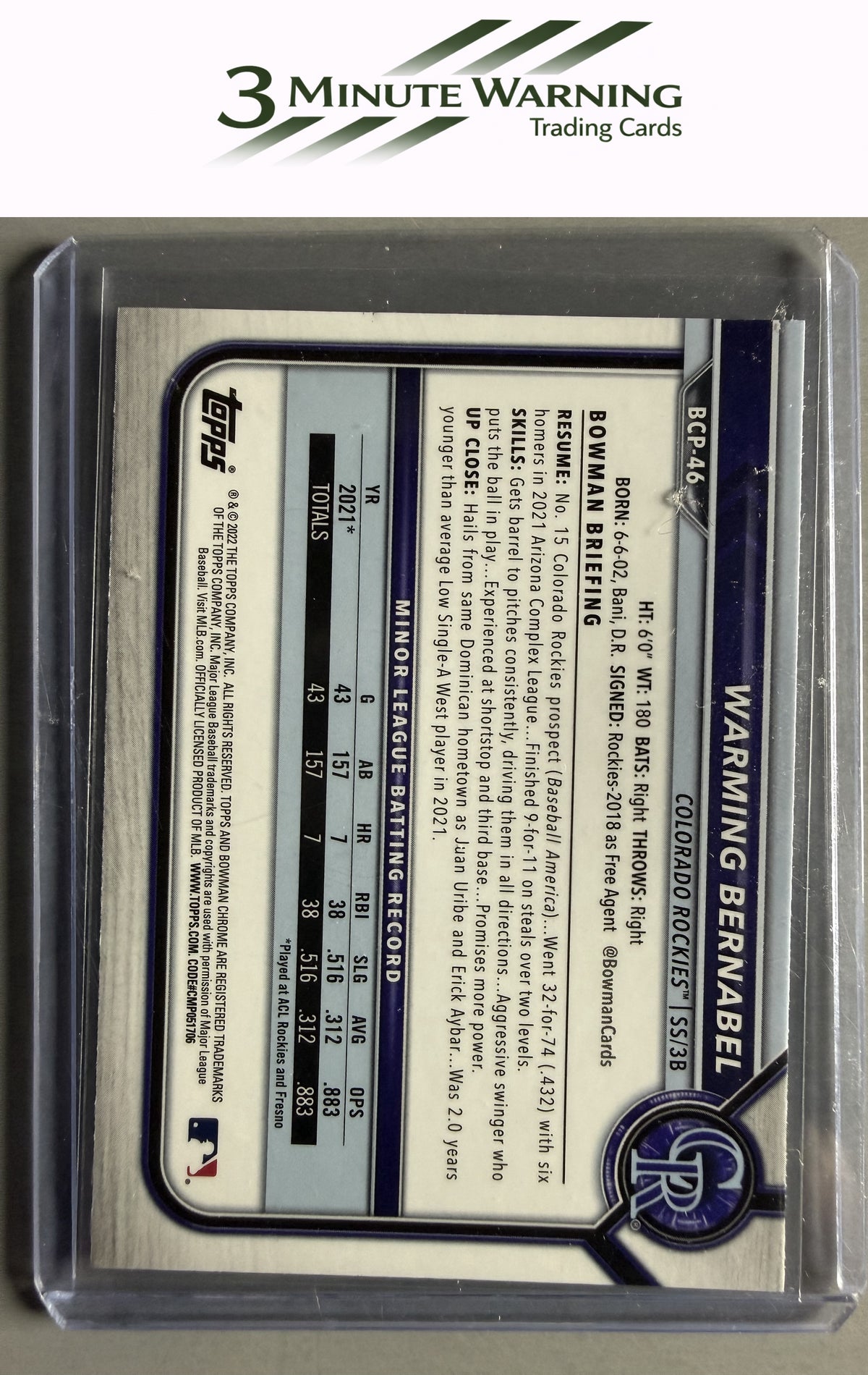2022 Bowman #BCP-46 Warming Bernabel Chrome Prospects