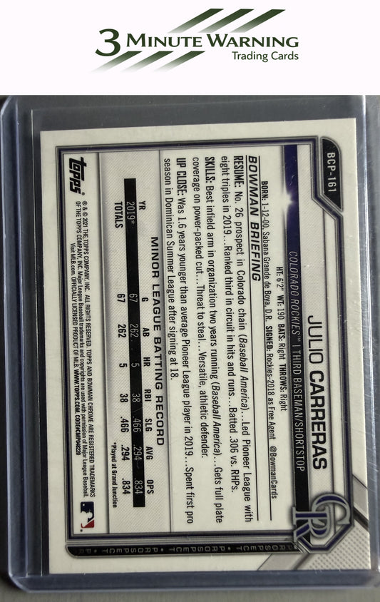 2021 Bowman Chrome #BCP-161 Julio Carreras Prospects Mojo Refractor