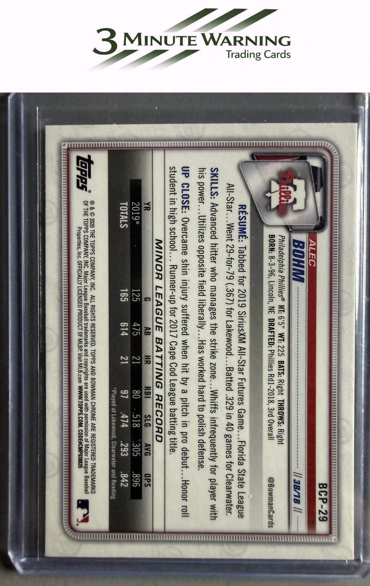 2020 Bowman #BCP-29 Alec Bohm Chrome Prospects Mojo Refractor