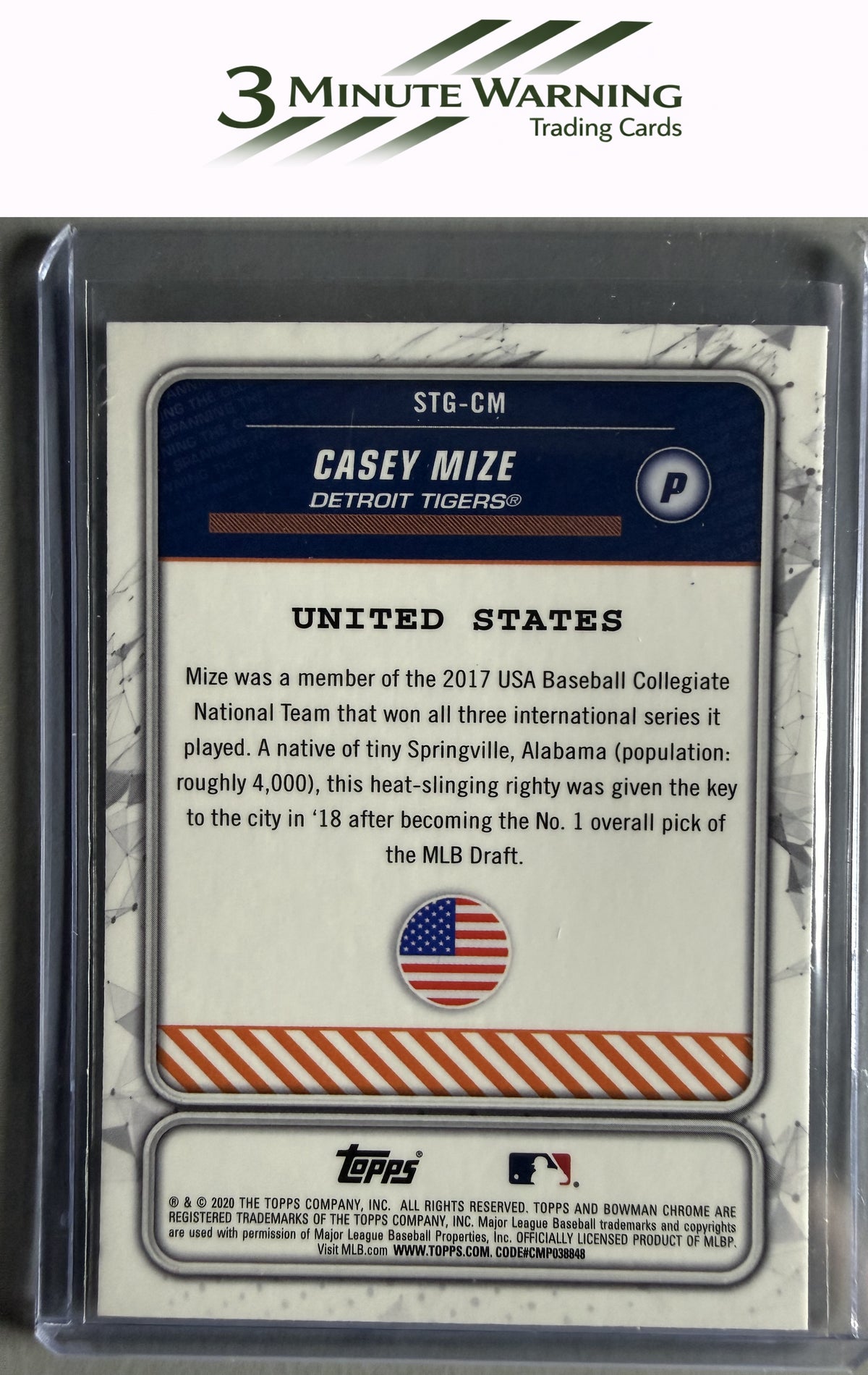 2020 Bowman #STG-CM Casey Mize Chrome Spanning the Globe Mojo Refractor