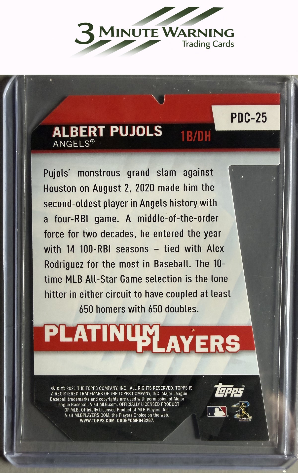 2021 Topps #PDC-25 Albert Pujols Platinum Players Die Cut