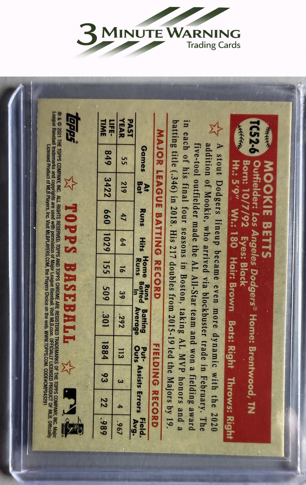 2021 Topps #TC52-6 Mookie Betts 1952 Topps Redux Chrome