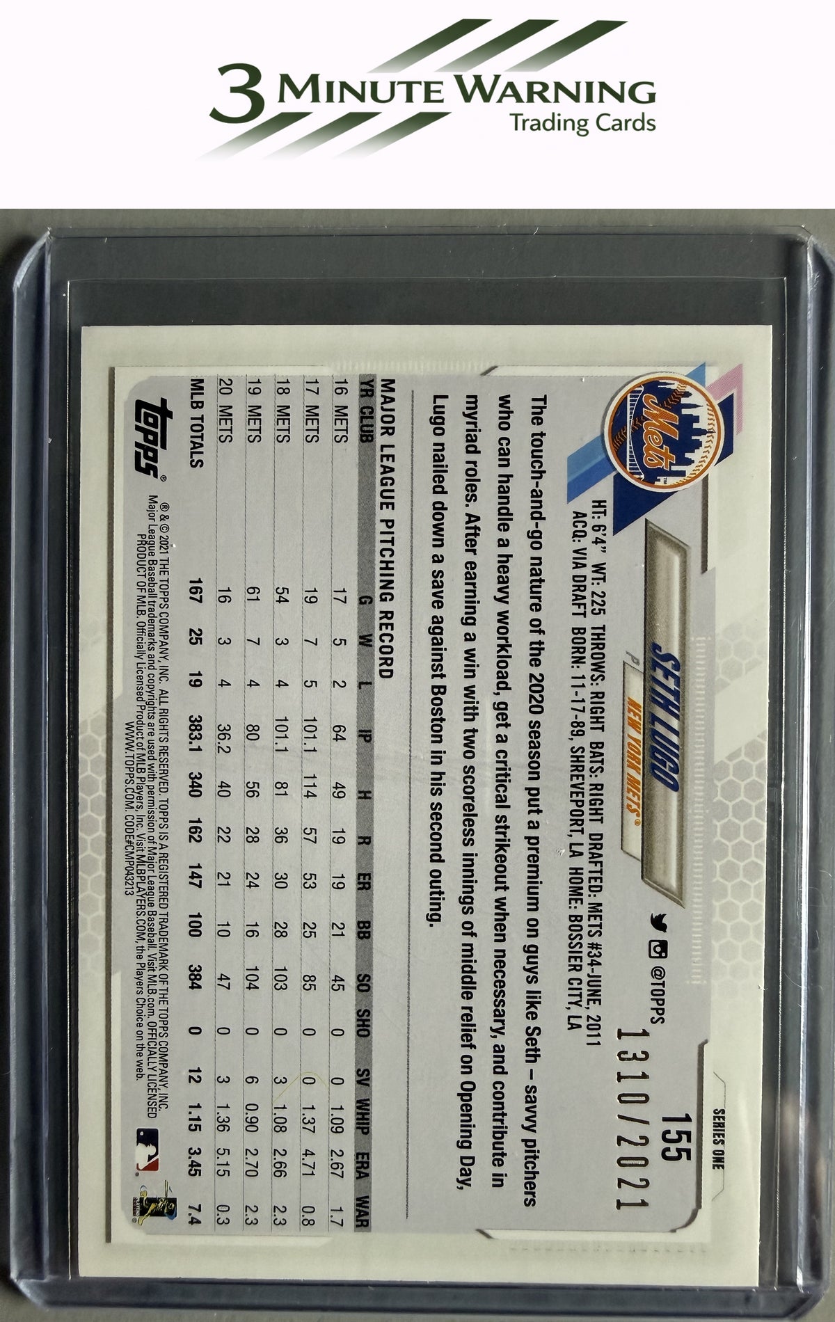 2021 Topps #155 Seth Lugo Gold #/2021