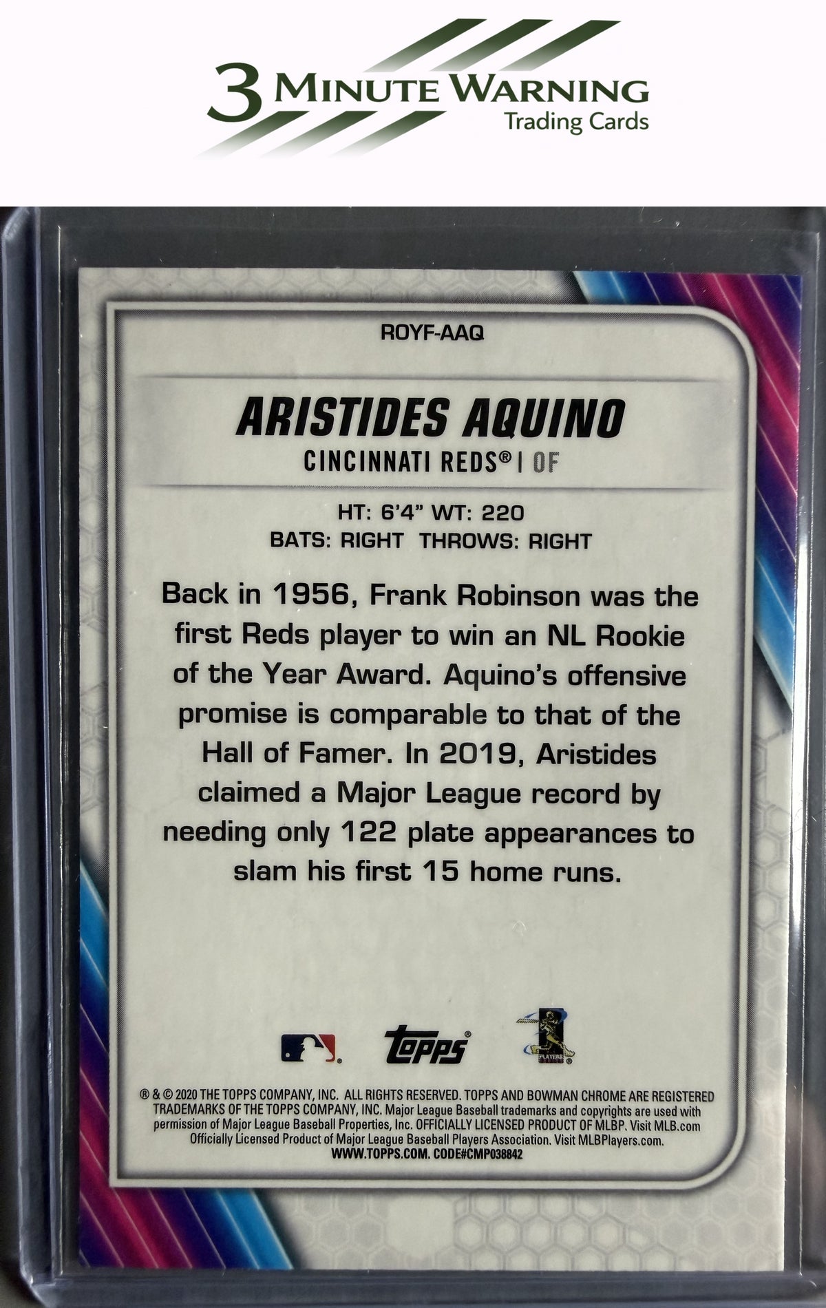 2020 Bowman #ROYF-AAQ Aristides Aquino Chrome ROTY favorites Mojo Refractor