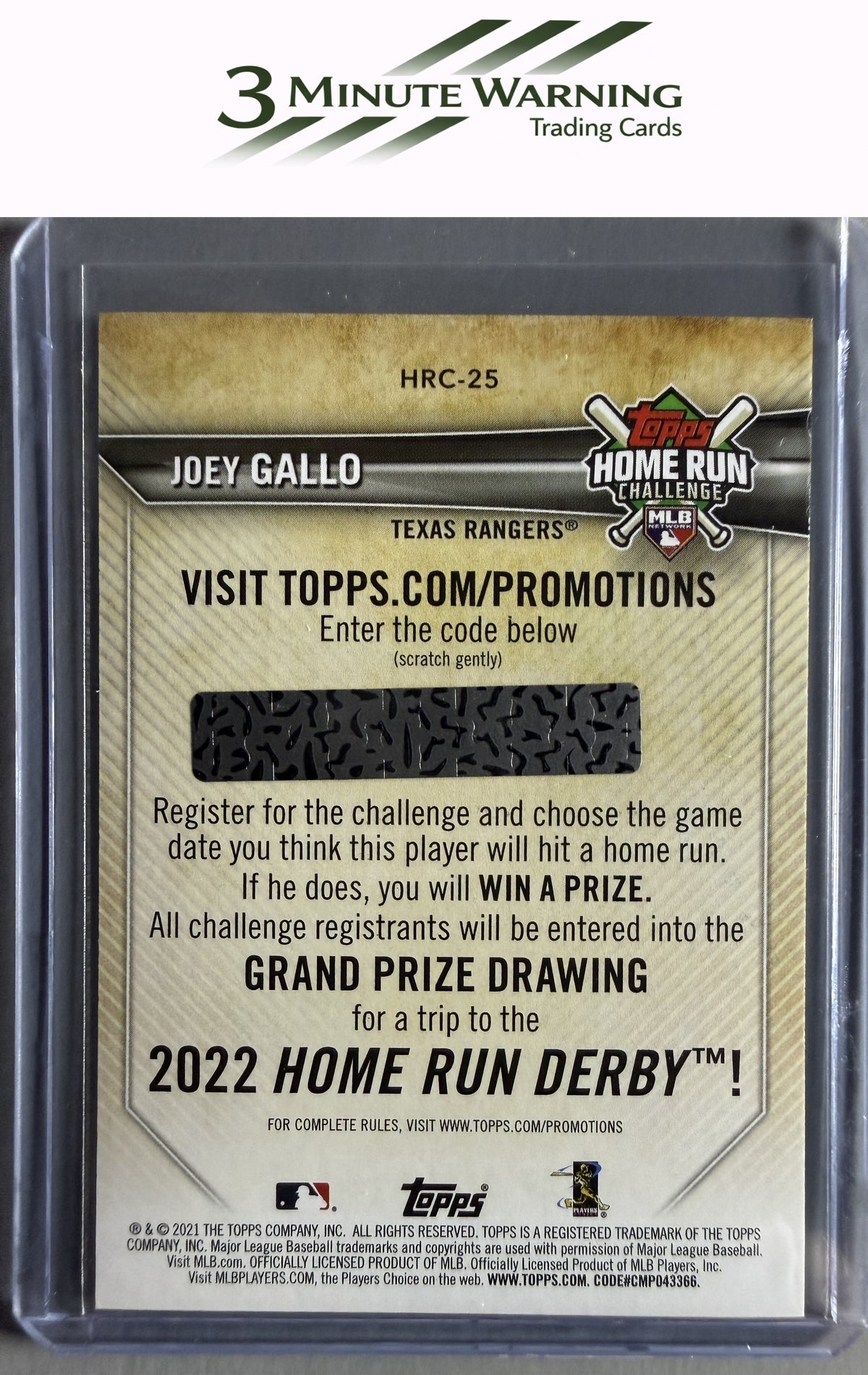 2021 Topps #HRC-25 Joey Gallo Home Run Challenge (Series One)