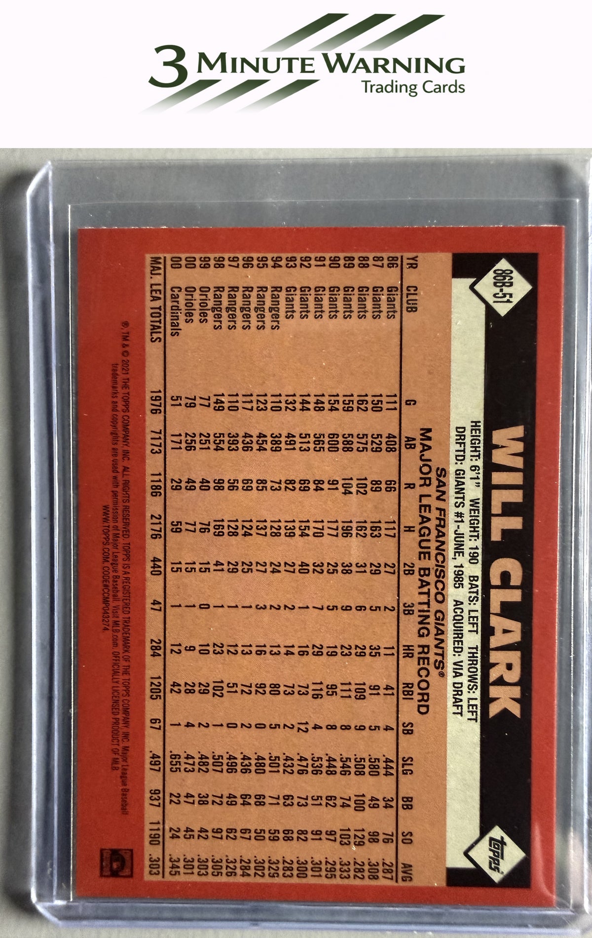 2021 Topps #86B-51 Will Clark 1986 Topps Baseball 35th Anniversary (Series 1)