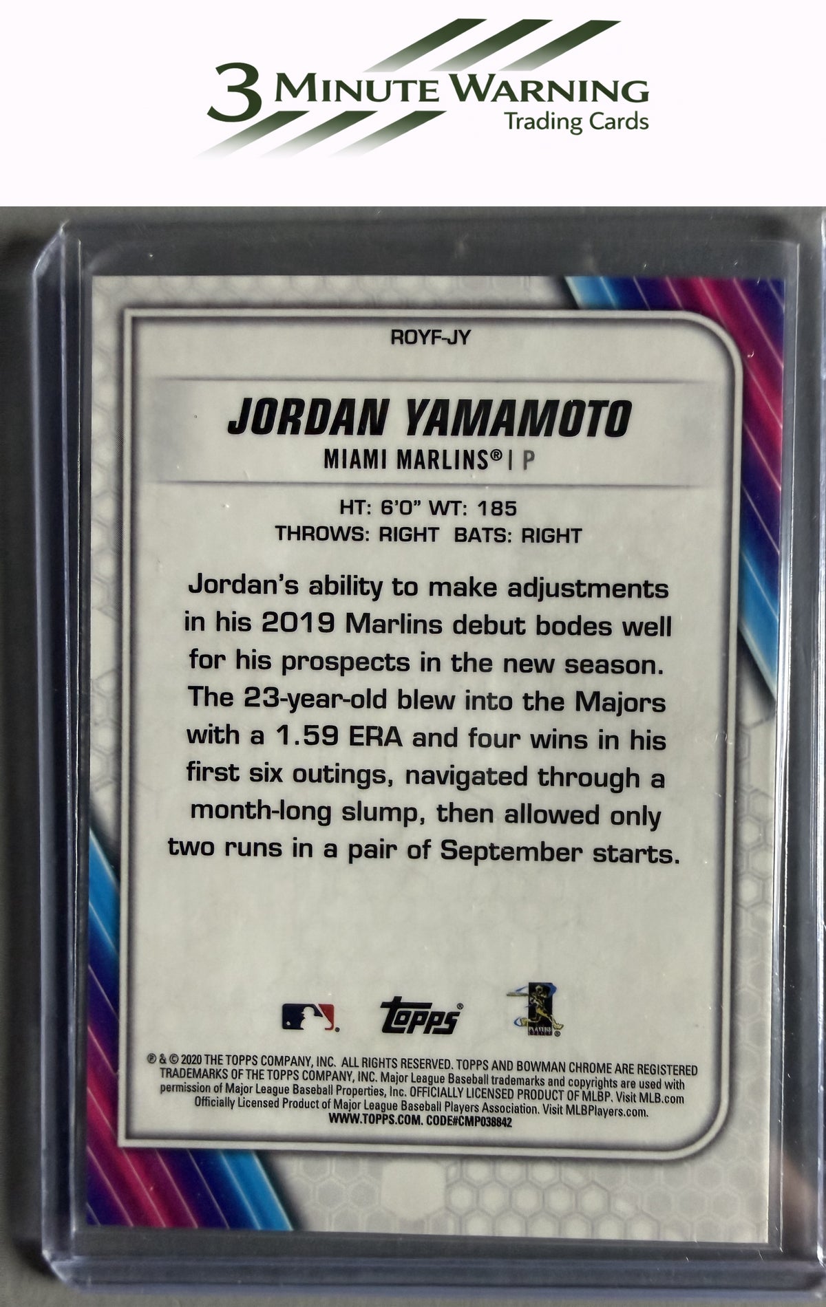 2020 Bowman #ROYF-JY Jordan Yamamoto Chrome ROTY Favorites Mojo Refractor