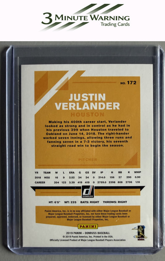 2019 Donruss #172 Justin Verlander Holo Pink