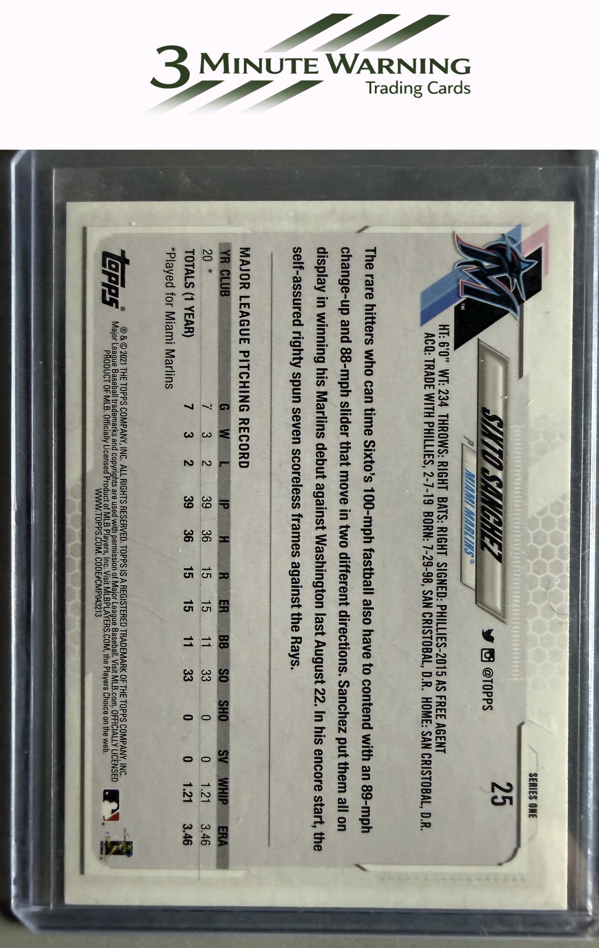 2021 Topps #25 Sixto Sanchez Rainbow Foil