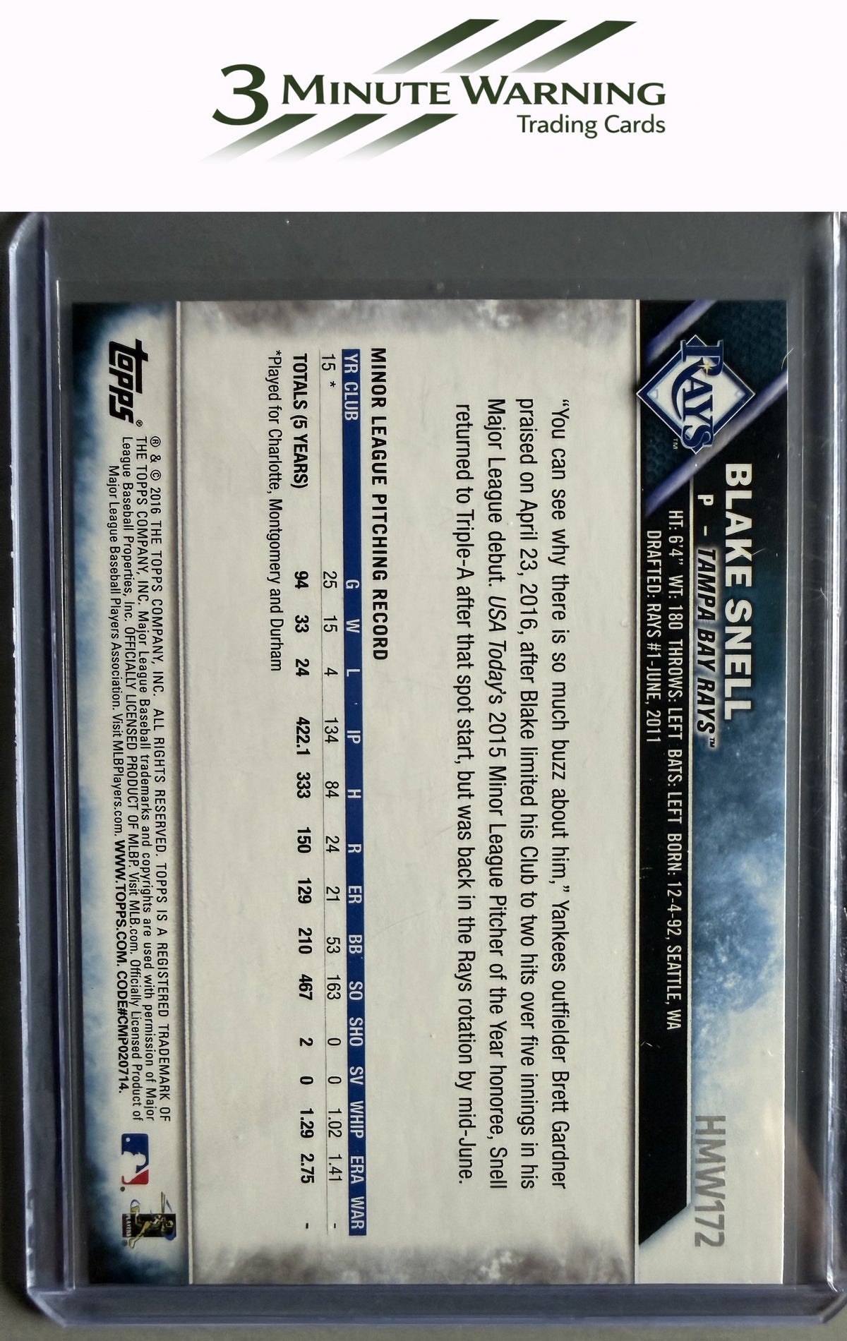 2016 Topps Holiday #HMW172 Blake Snell