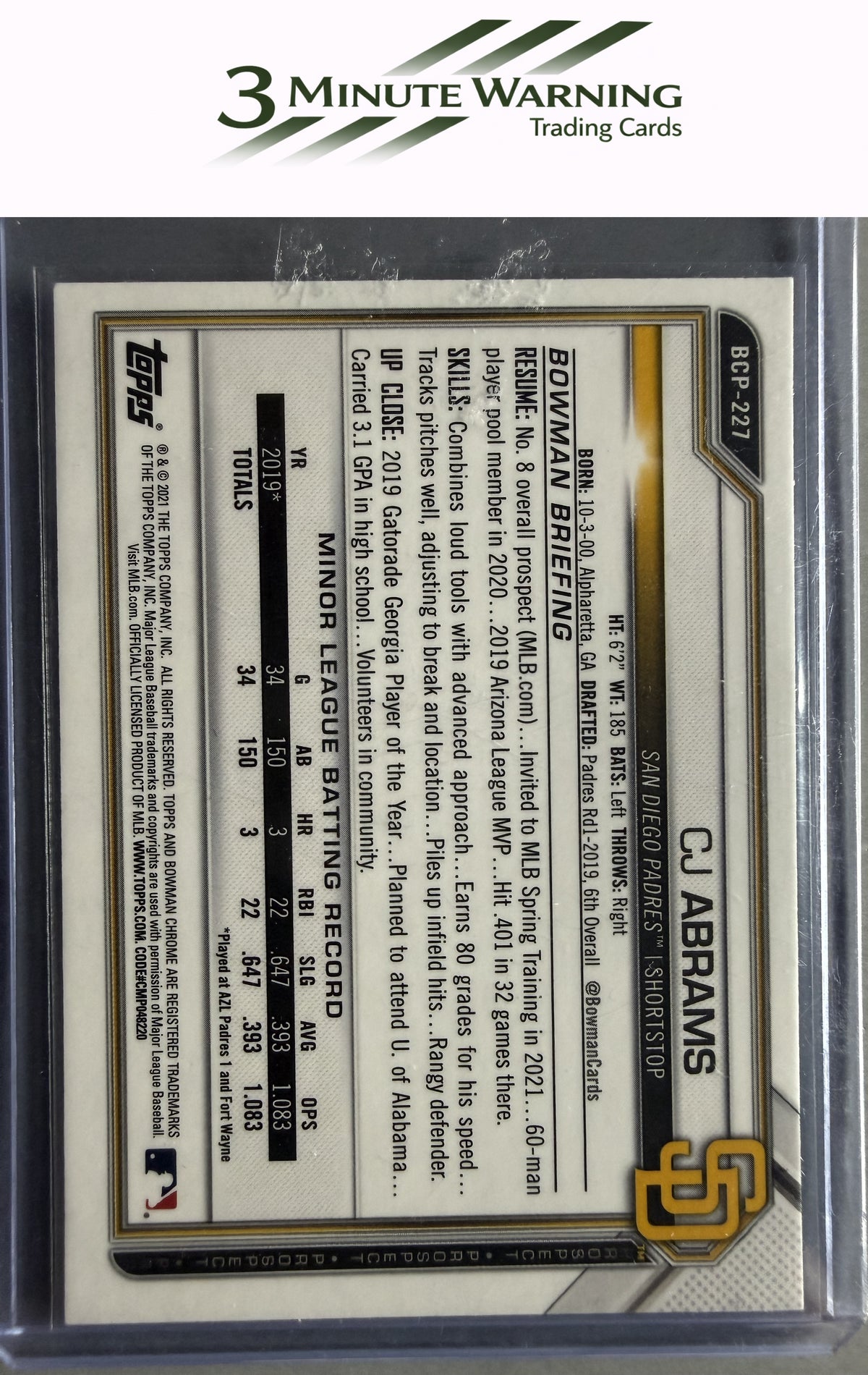 2021 Bowman Chrome #BCP-227 CJ Abrams Prospects Mojo Refractor