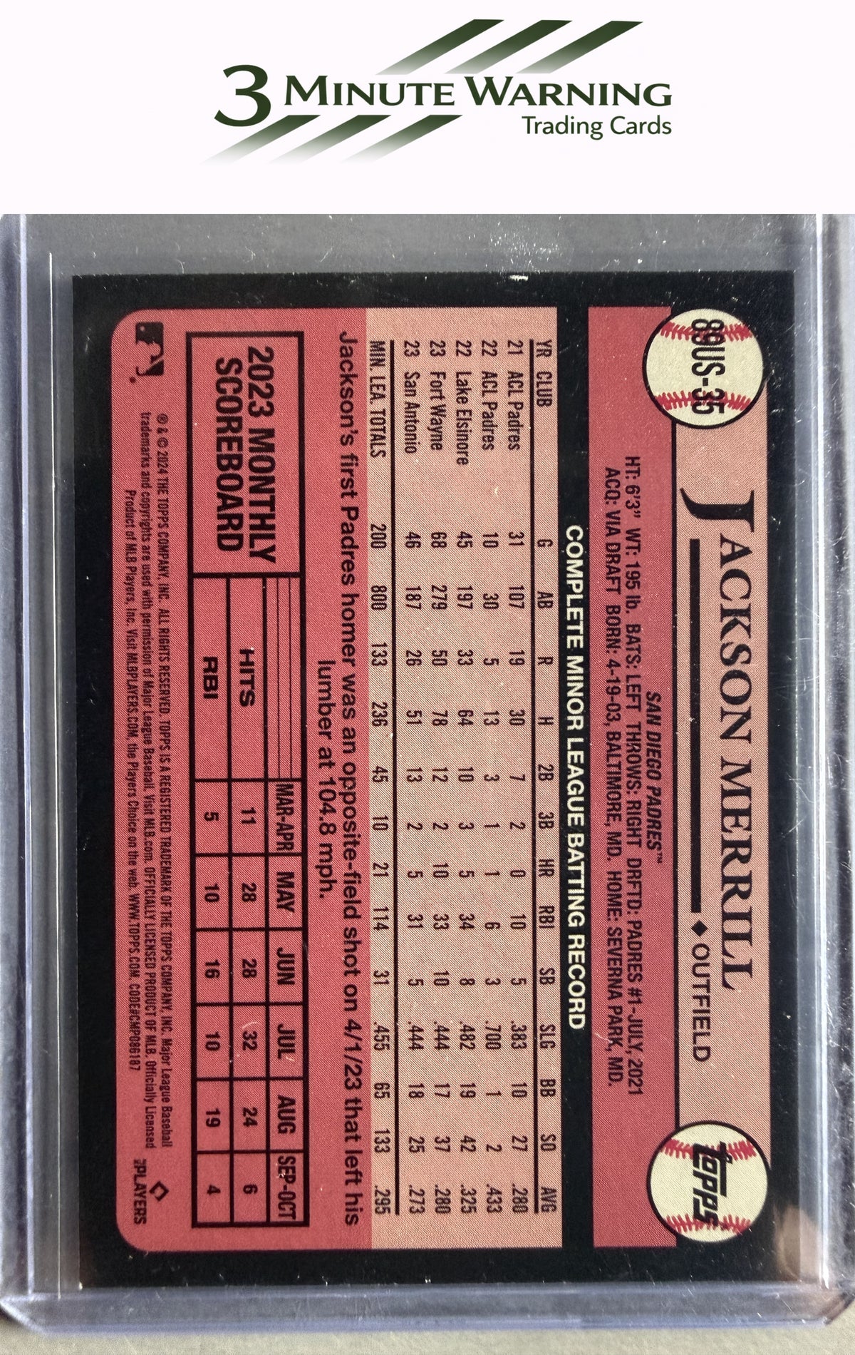 2024 Topps Update #89US-35 Jackson Merrill 1989 Topps Baseball 35th Anniversary