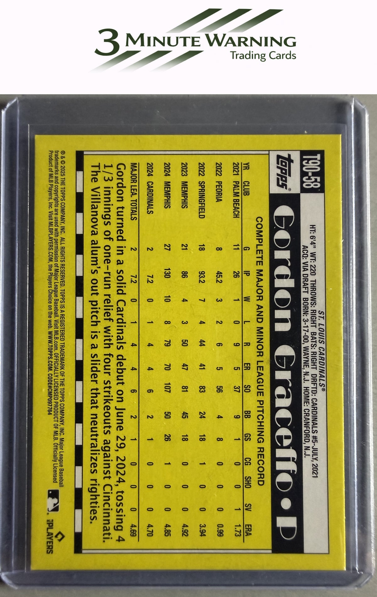 2025 Topps #T90-58 Gordon Graceffo 1990 Topps Baseball 35th Anniversary