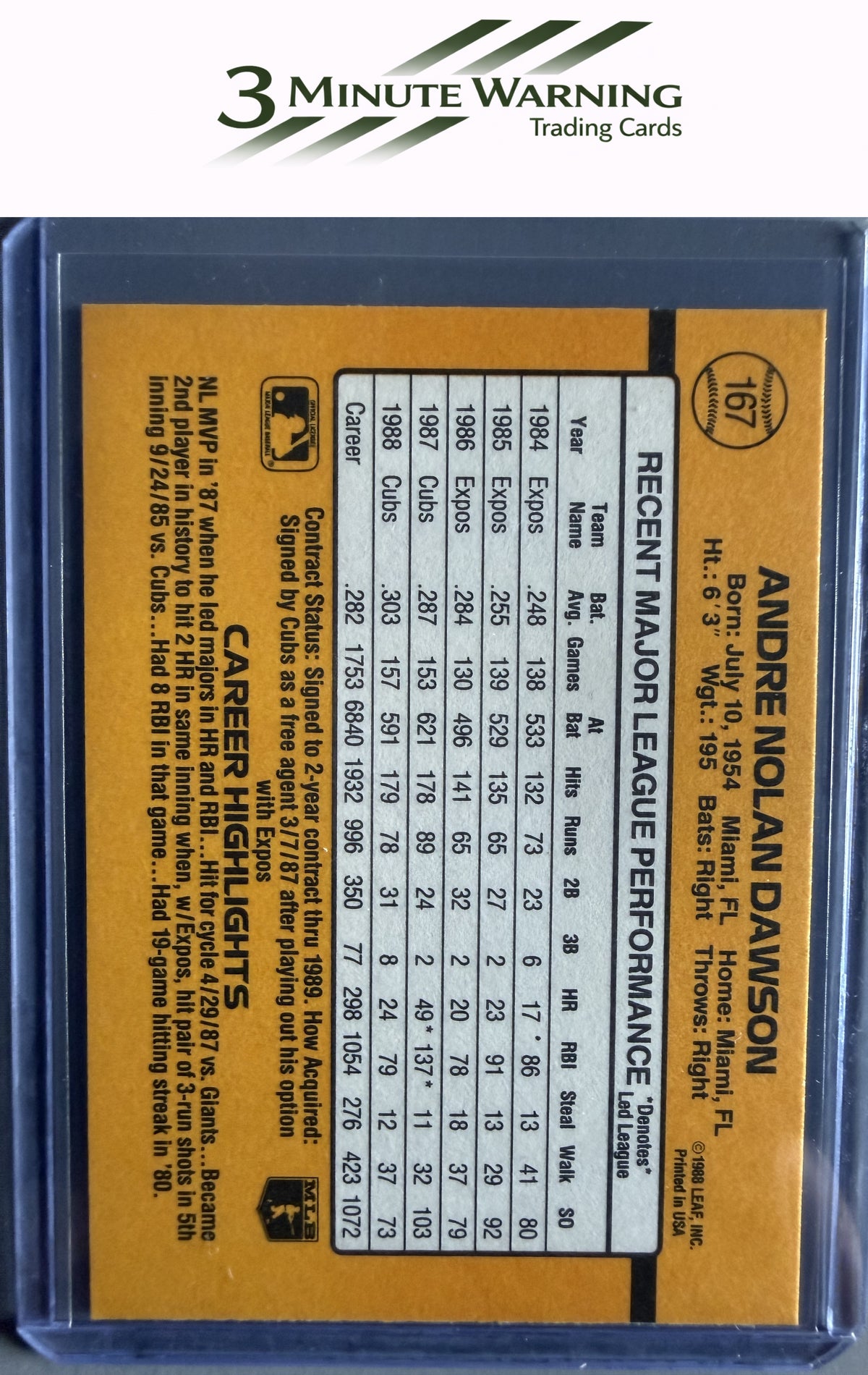 1989 Donruss #167d Andre Dawson