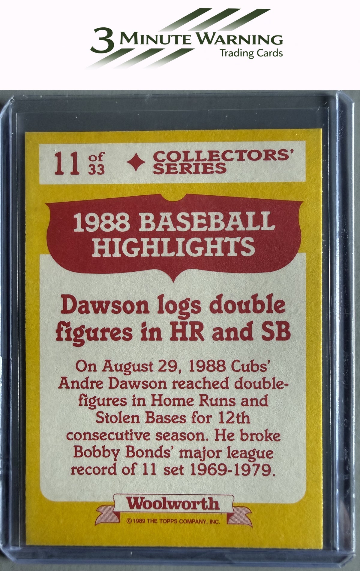 1989 Topps Woolworth Baseball Highlights #11 Andre Dawson