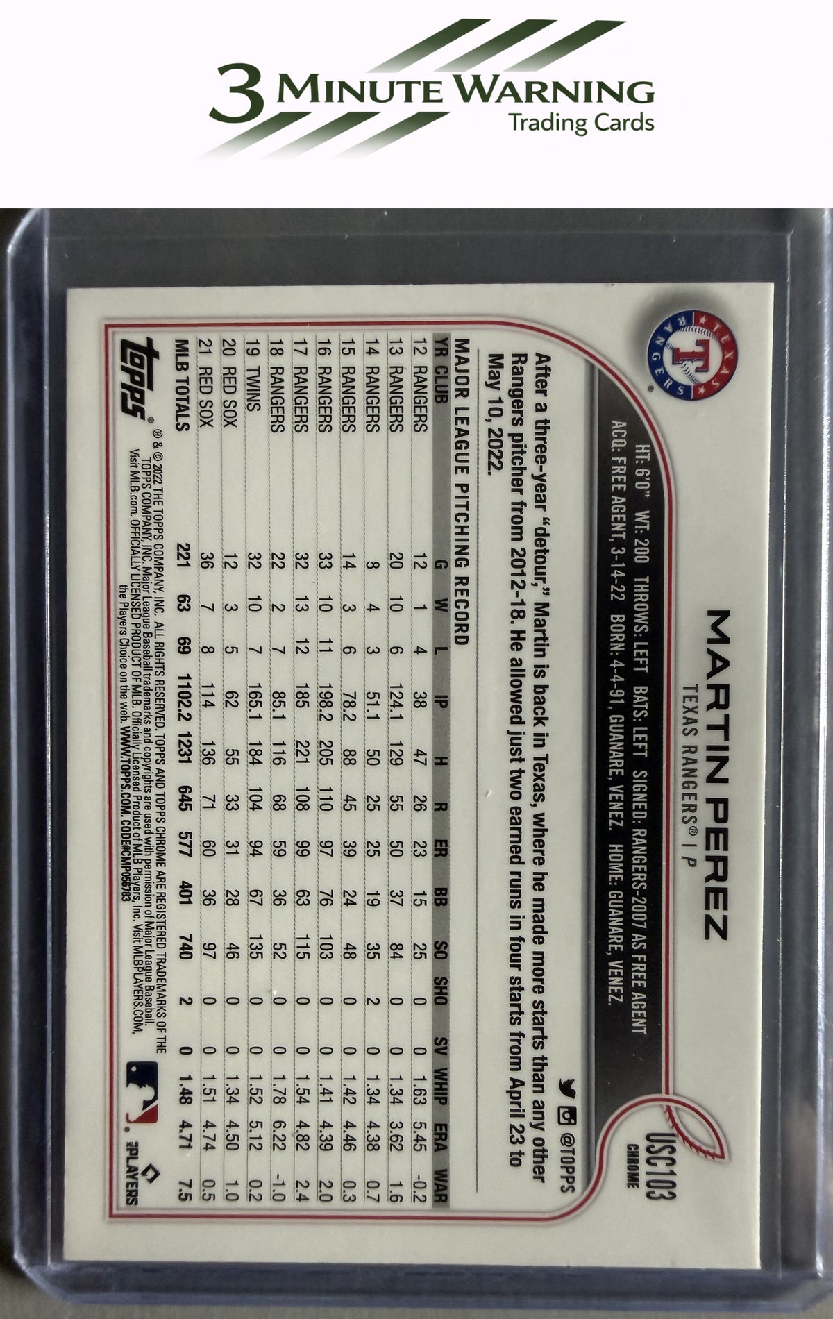 2022 Topps Chrome Update #USC103 Martin Perez Purple Refractor