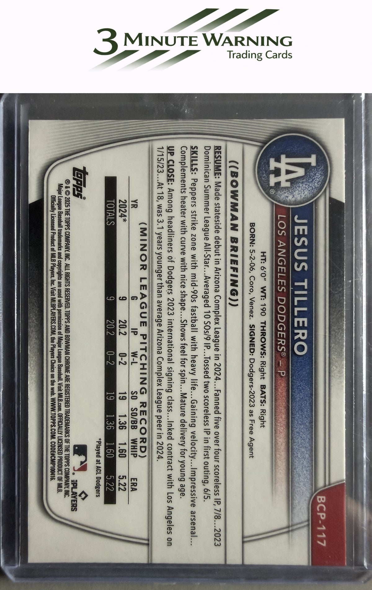 2025 Bowman #BCP-117 Jesus Tillero Chrome Prospects Reptilian Refractor
