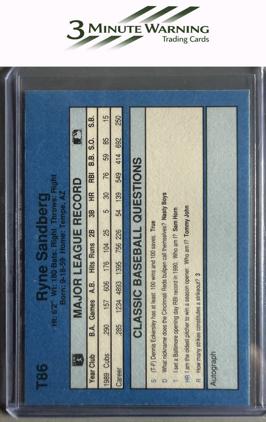 1990 Classic Yellow #T86 Ryne Sandberg