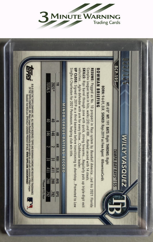 2022 Bowman Chrome #BCP-195 Willy Vasquez Aqua/Pink Vapor Refractor #/125
