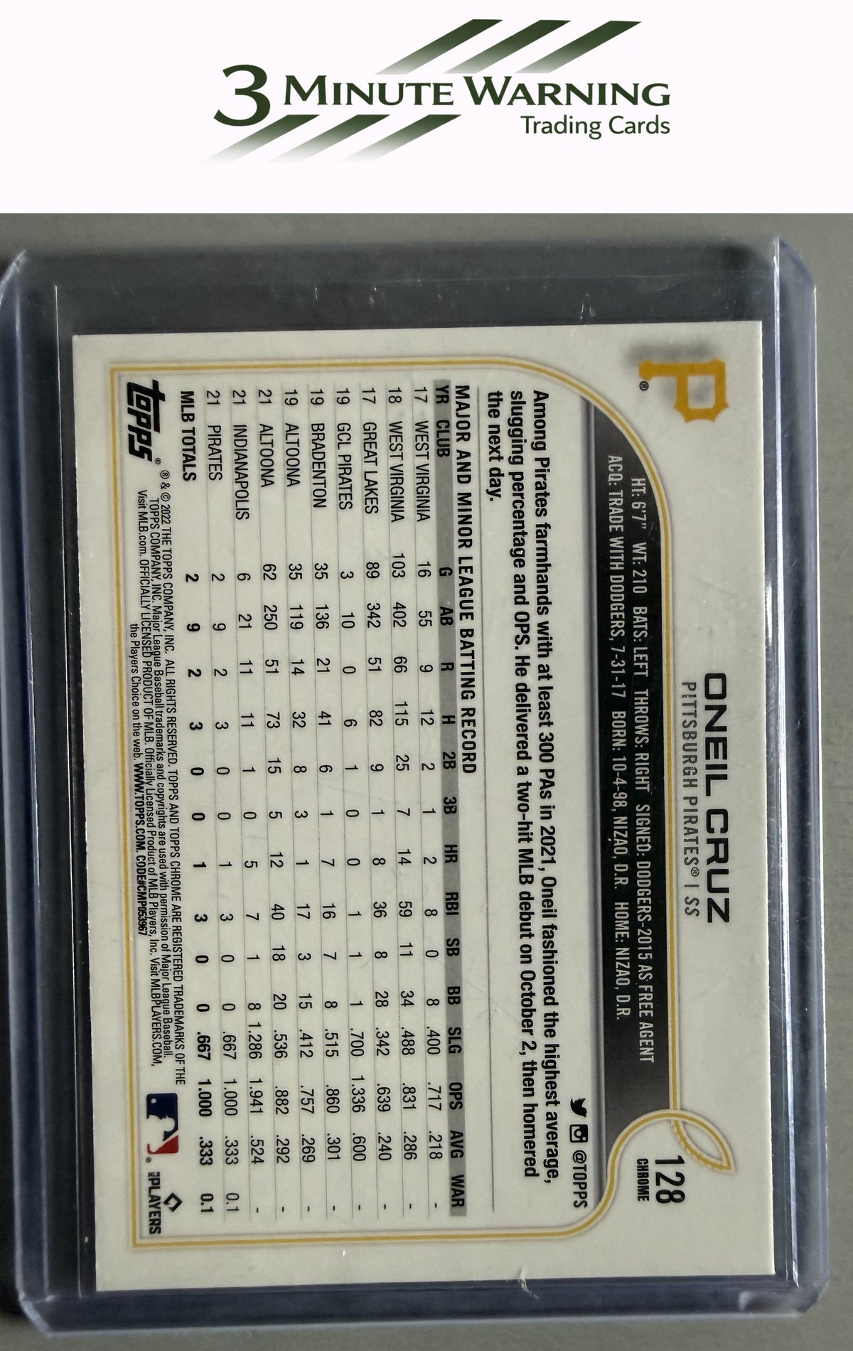 2022 Topps Chrome Sonic #128a Oneil Cruz