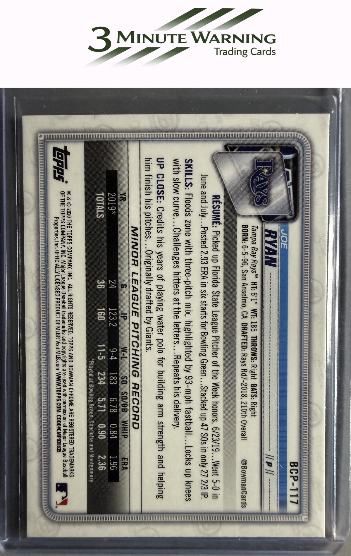 2020 Bowman #BCP-117 Joe Ryan Chrome Prospects Mojo Refractor
