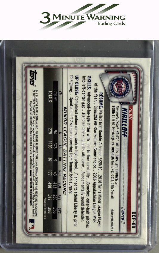 2020 Bowman #BCP-80 Alex Kirilloff Chrome Prospects Mojo Refractor