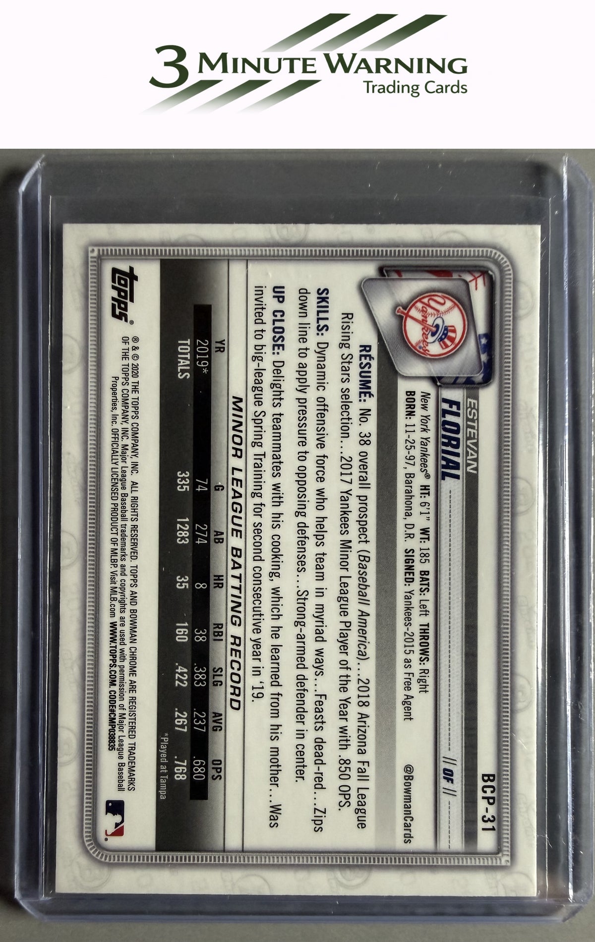 2020 Bowman #BCP-31 Estevan Florial Chrome Prospects Mojo Refractor