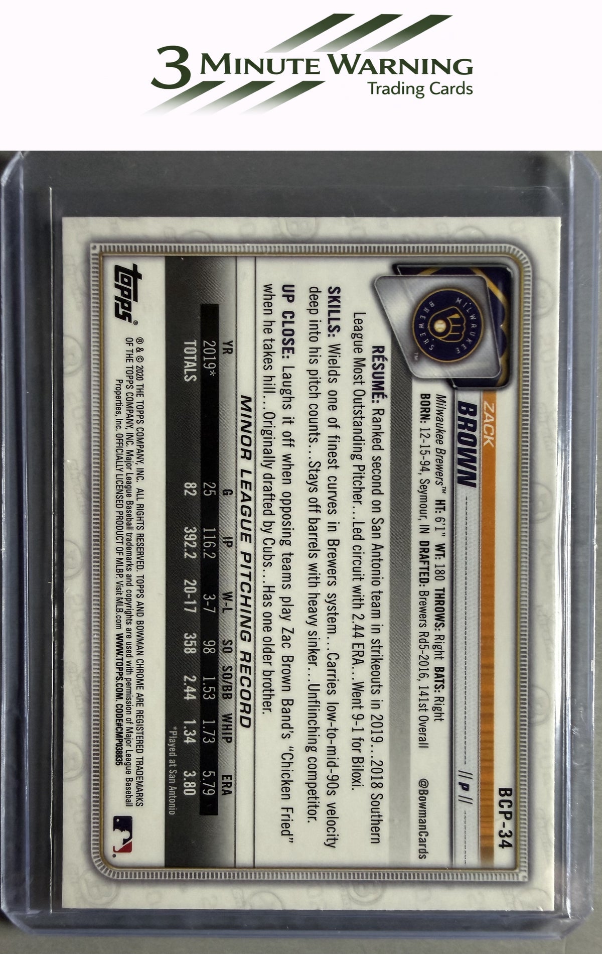 2020 Bowman #BCP-34 Zack Brown Chrome Prospects Mojo Refractor