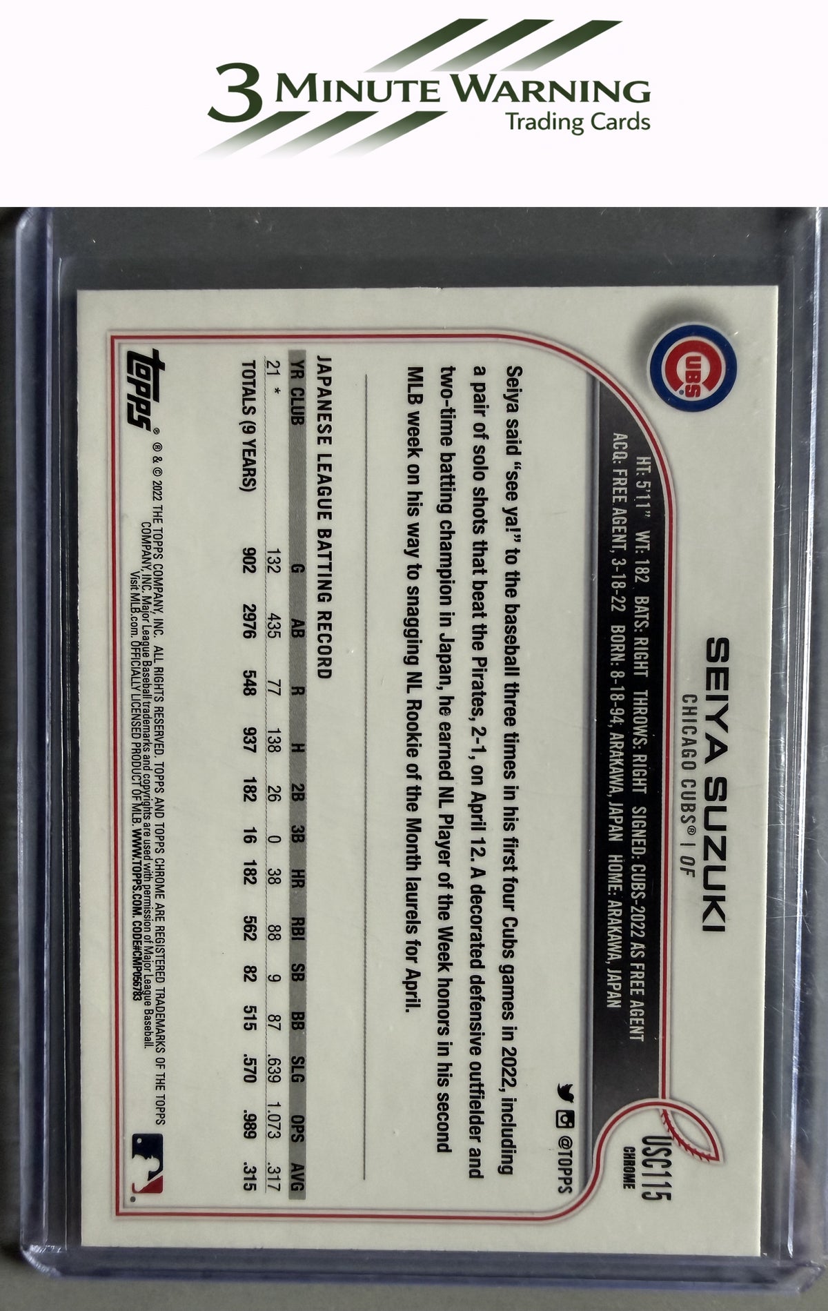 2022 Topps Chrome Update #USC115 Seiya Suzuki