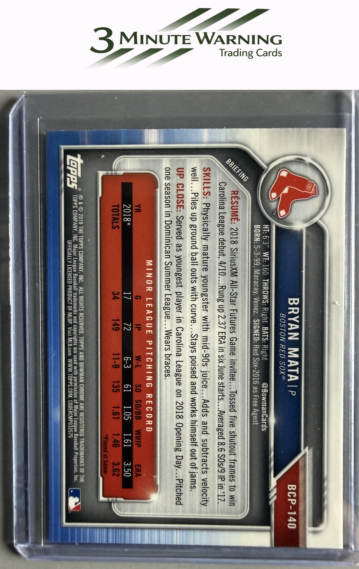 2019 Bowman #BCP-140 Bryan Mata Chrome Prospects