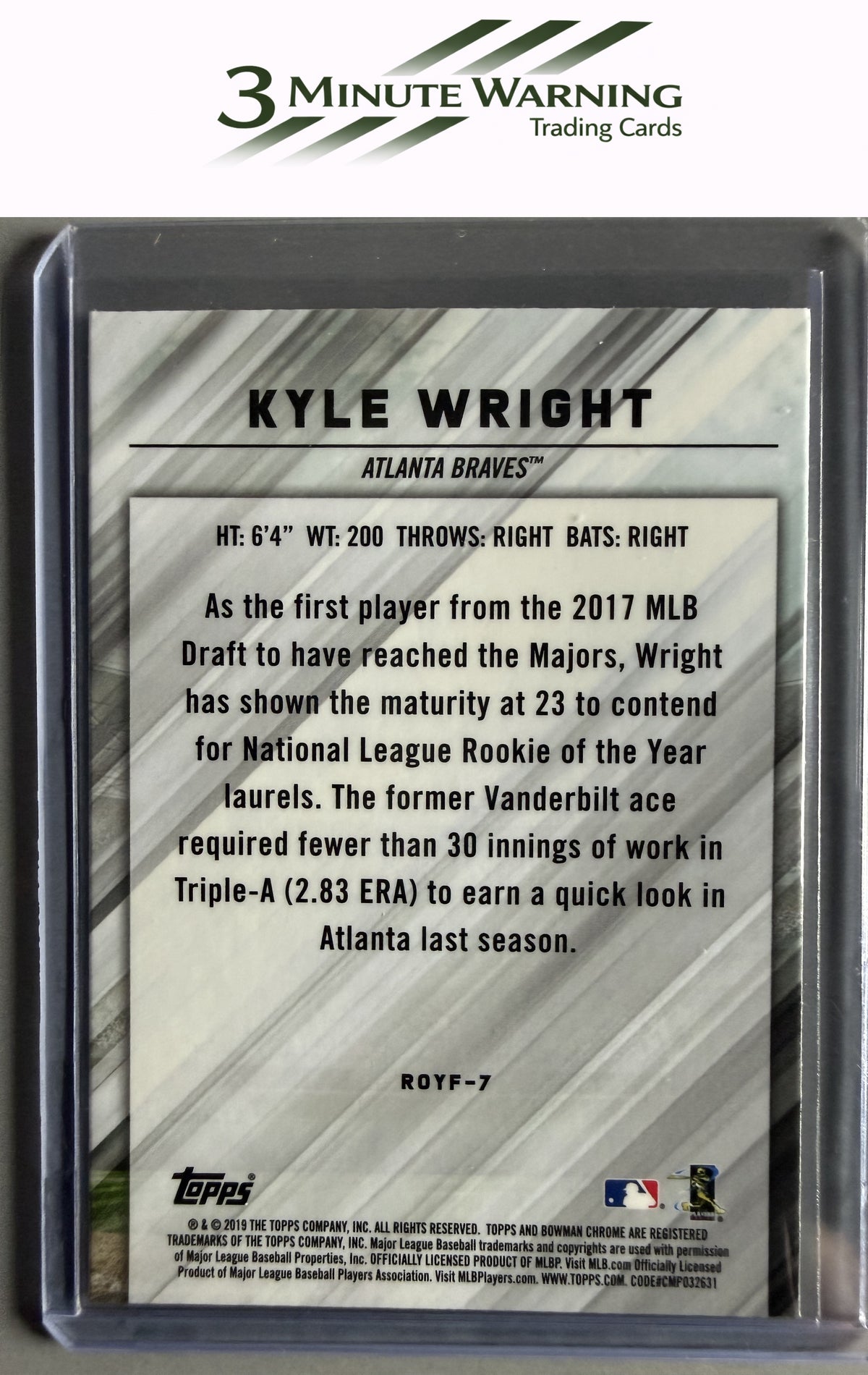 2019 Bowman #ROYF-7 Kyle Wright Rookie of the Year Favorites