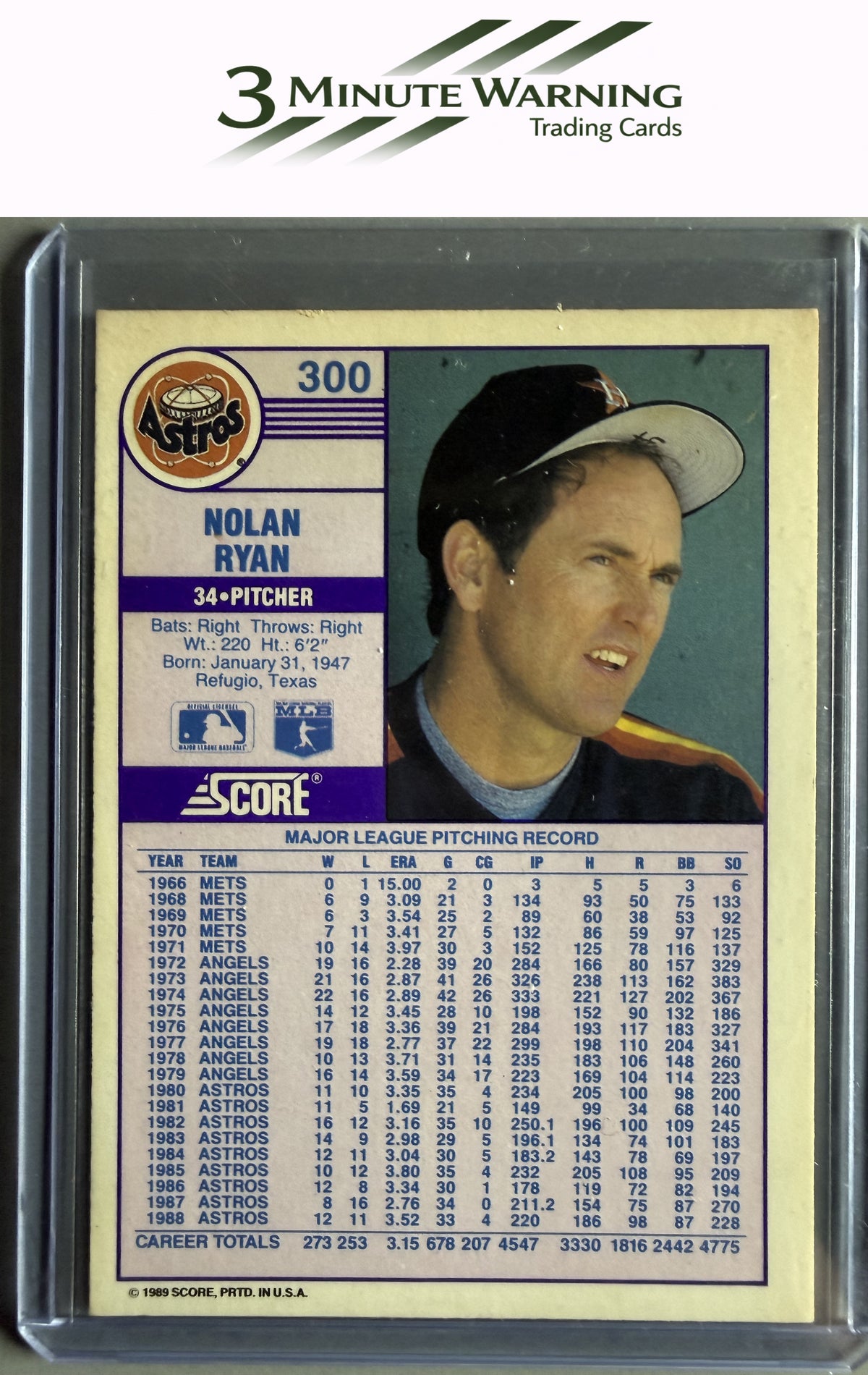 1989 Score #300 Nolan Ryan