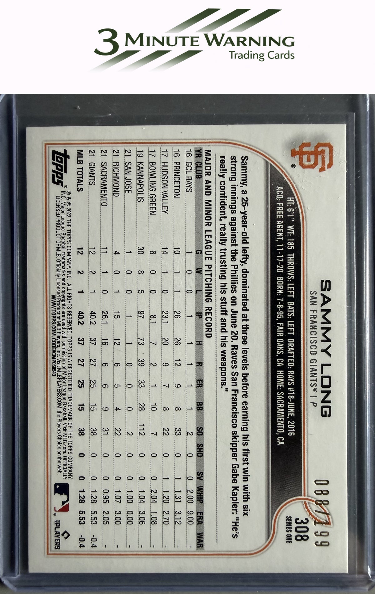 2022 Topps #308 Sammy Long Red Foilboard #/199