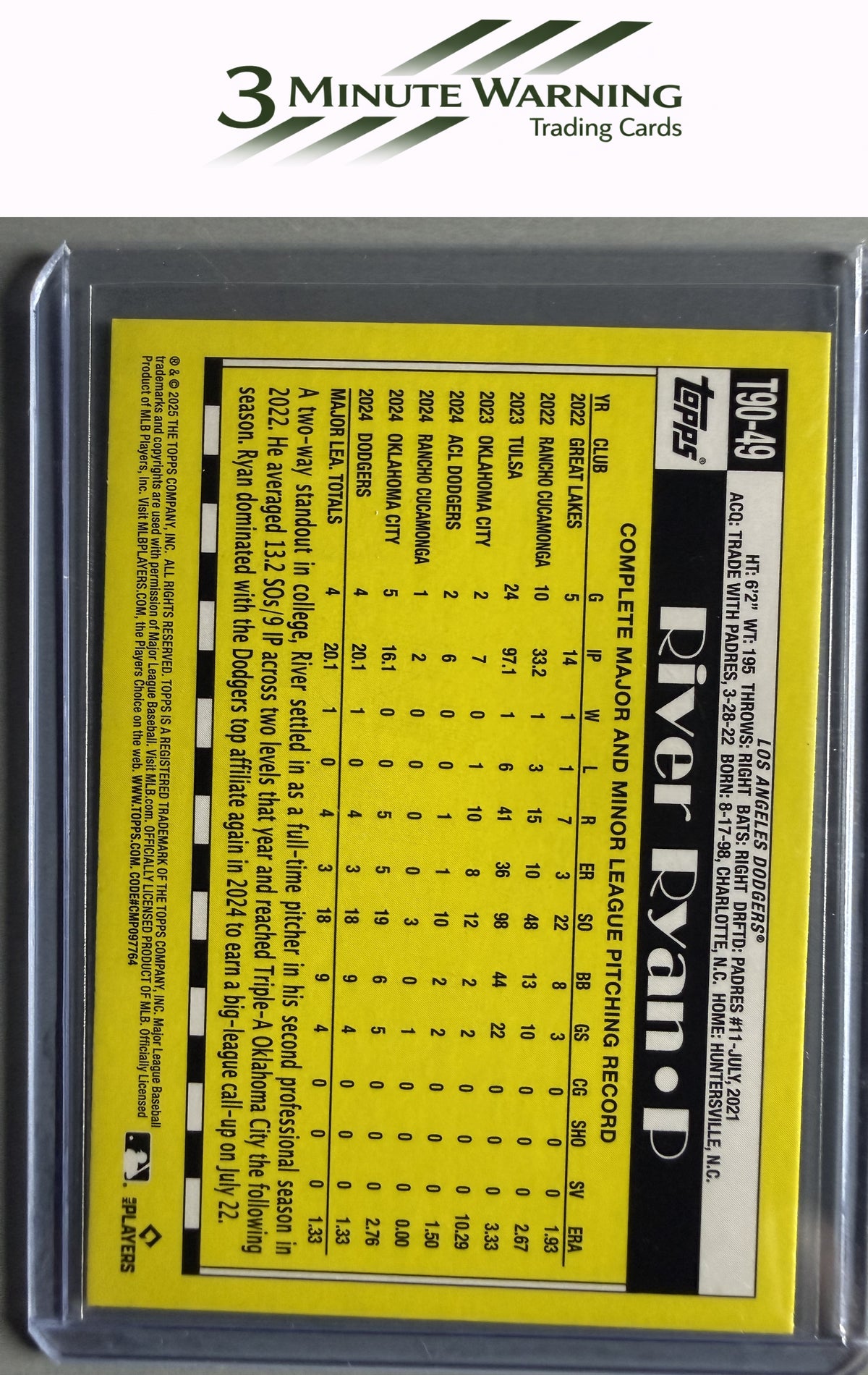 2025 Topps #T90-49 River Ryan 1990 Topps Baseball 35th Anniversary (Series One)