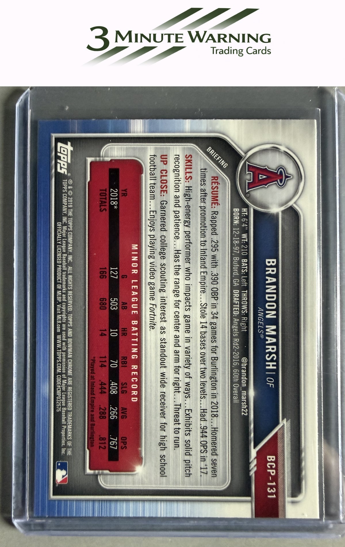 2019 Bowman #BCP-131 Brandon Marsh Chrome Prospects