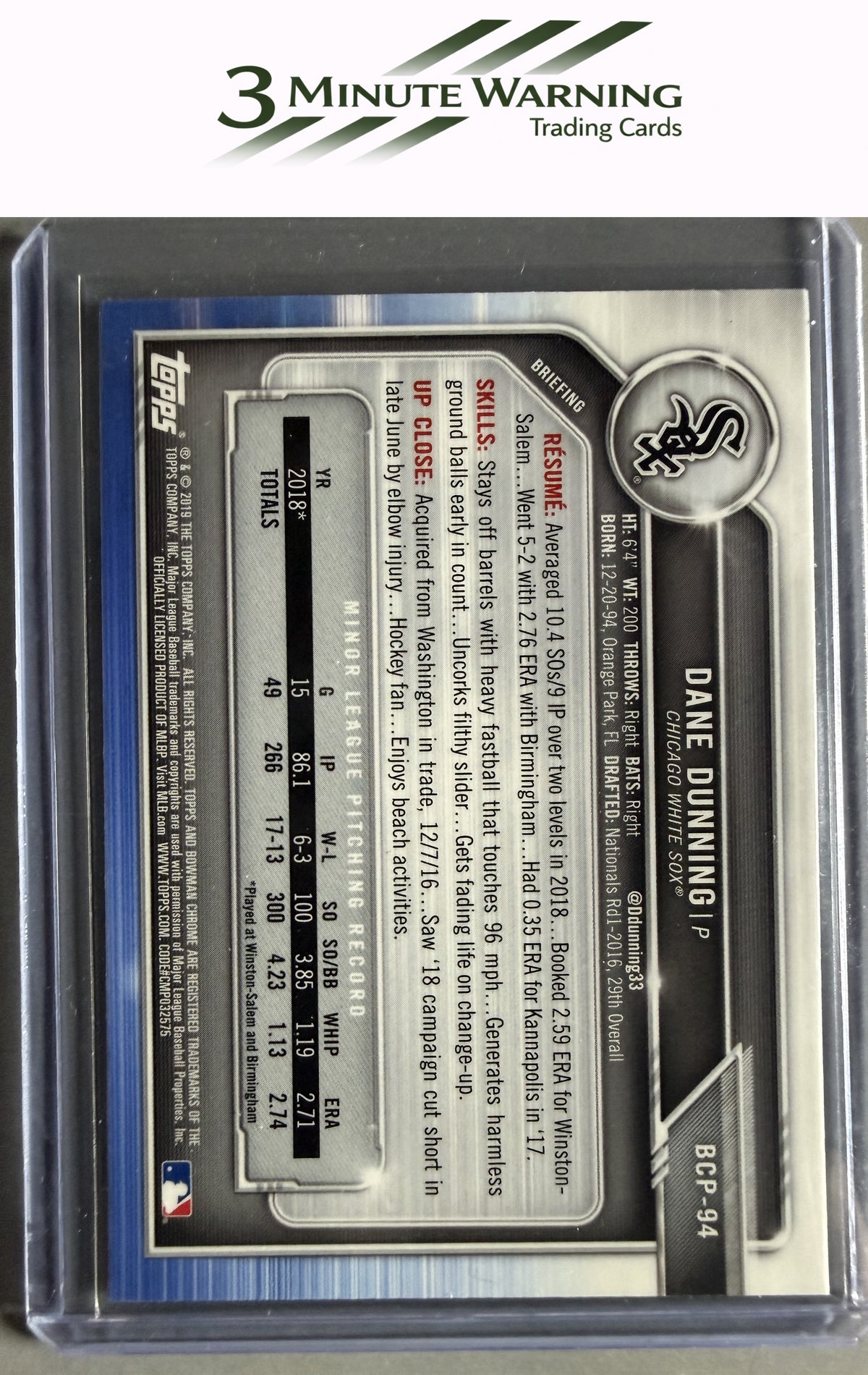 2019 Bowman #BCP-94 Dane Dunning Chrome Prospects
