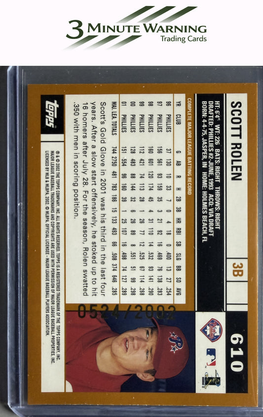 2002 Topps #610 Scott Rolen Gold #/2002