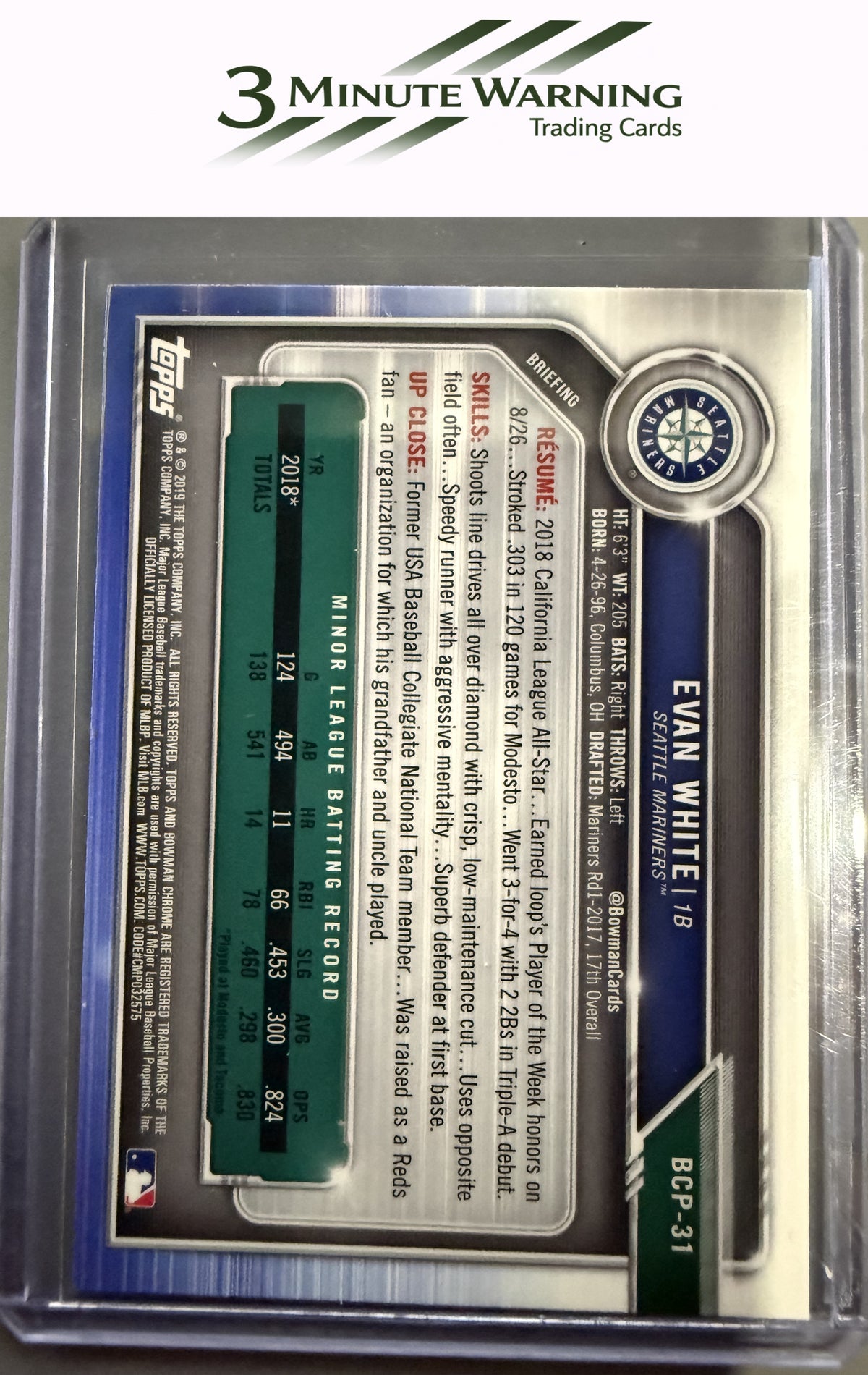 2019 Bowman #BCP-31 Evan White Chrome Prospects