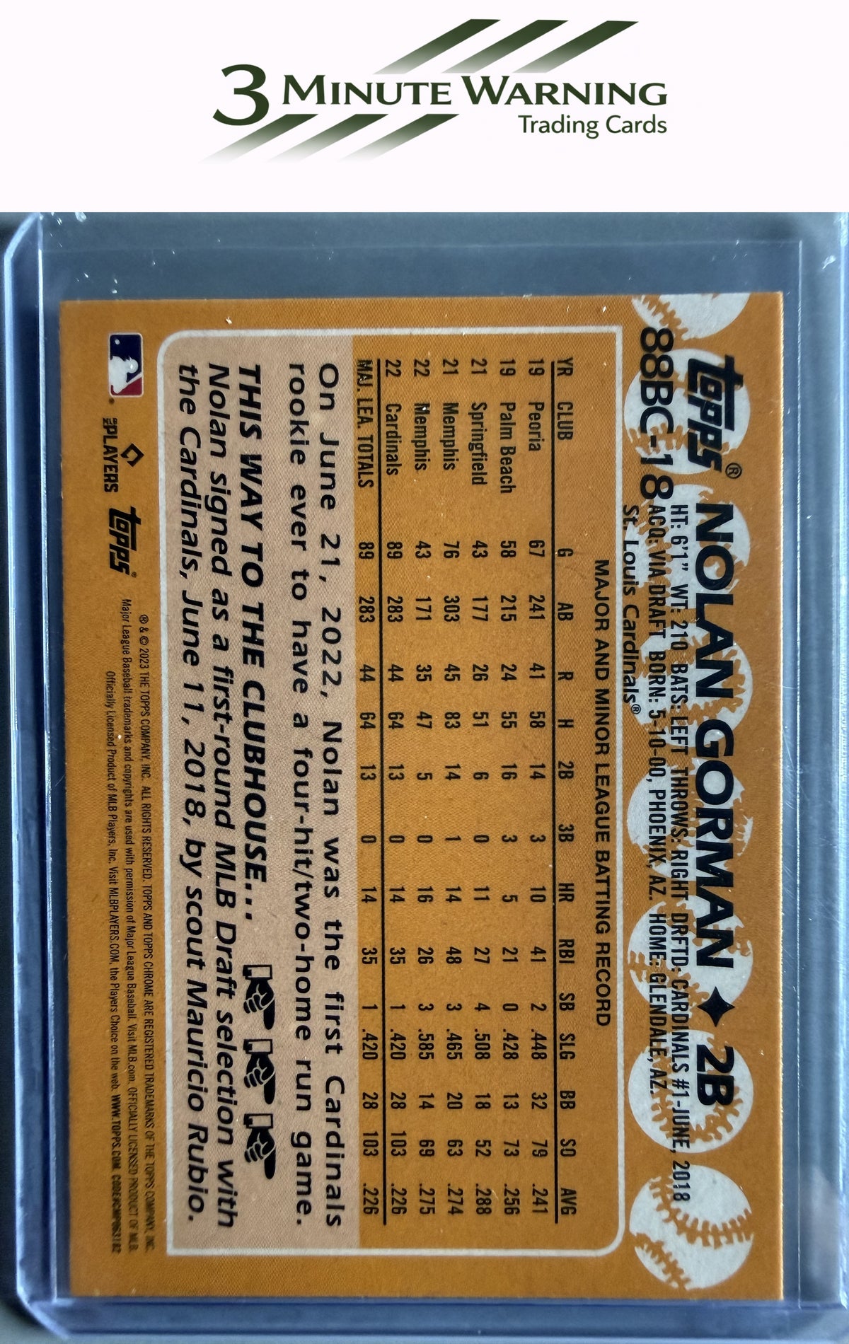2023 Topps Chrome #88BC-18 Nolan Gorman 1988 Topps Baseball 35th Anniversary