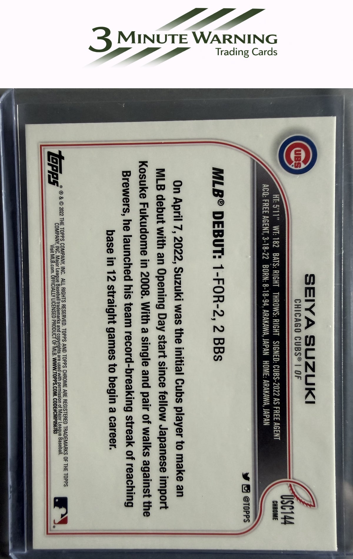 2022 Topps Chrome Update #USC144 Seiya Suzuki