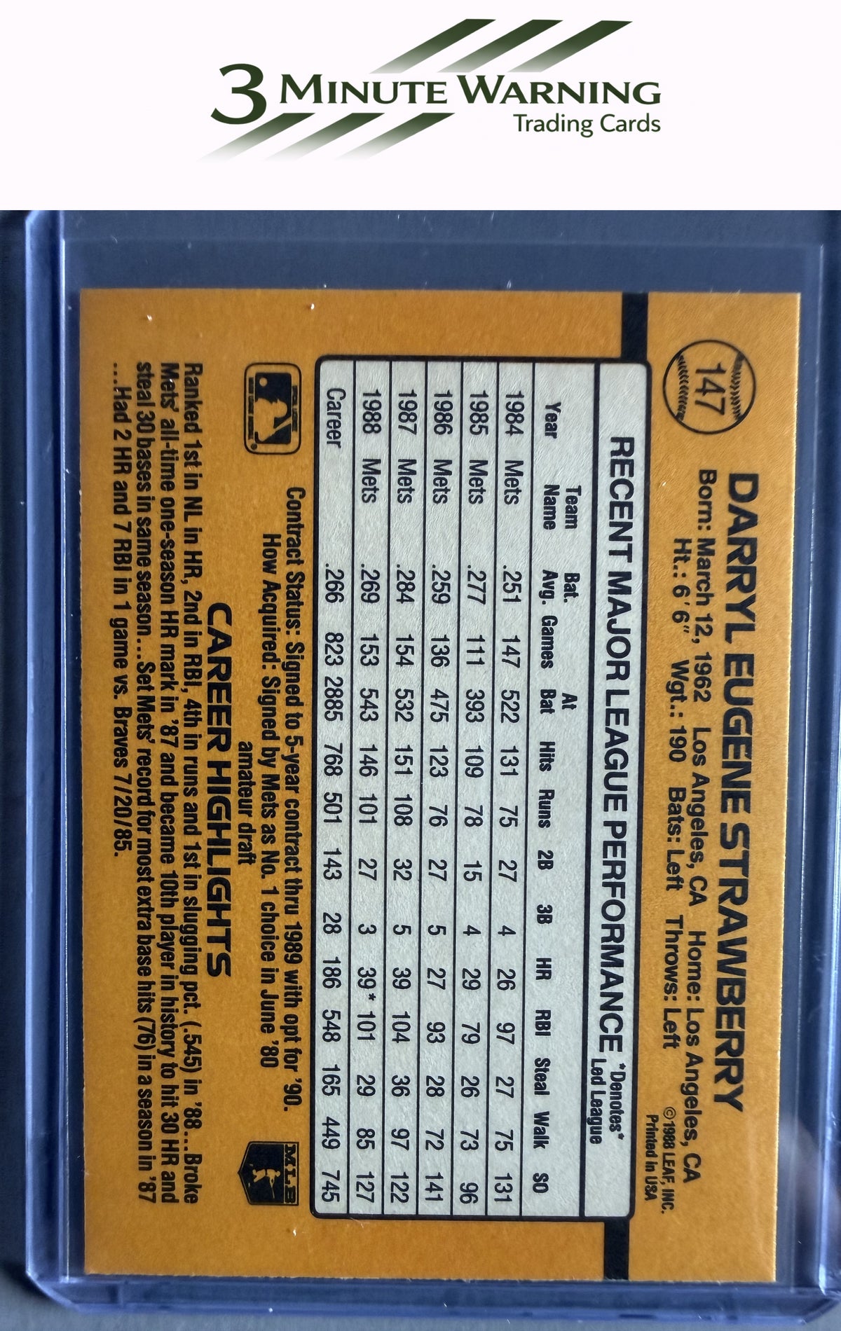 1989 Donruss #147d Darryl Strawberry