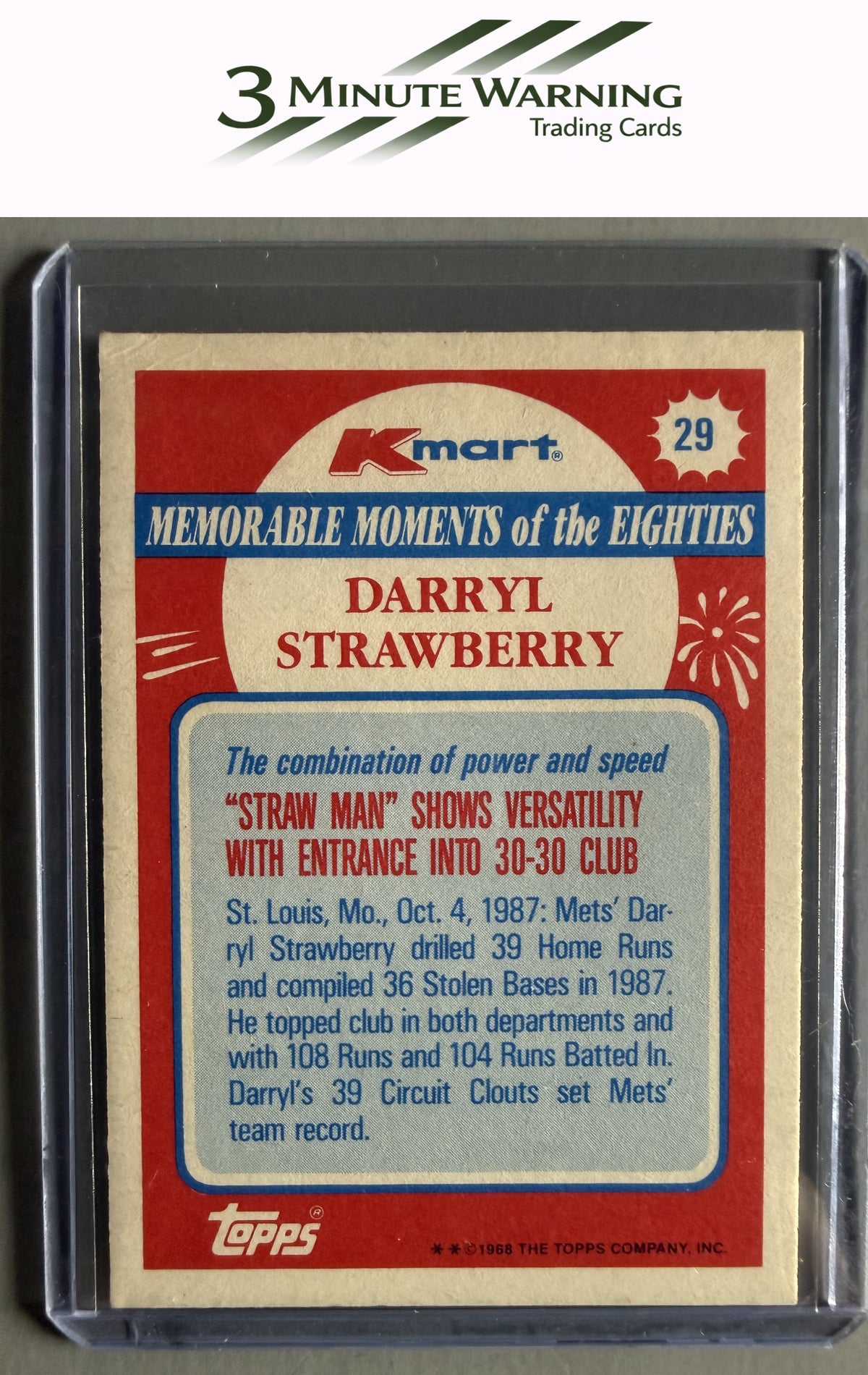 1988 Topps Kmart Memorable Moments #29 Darryl Strawberry