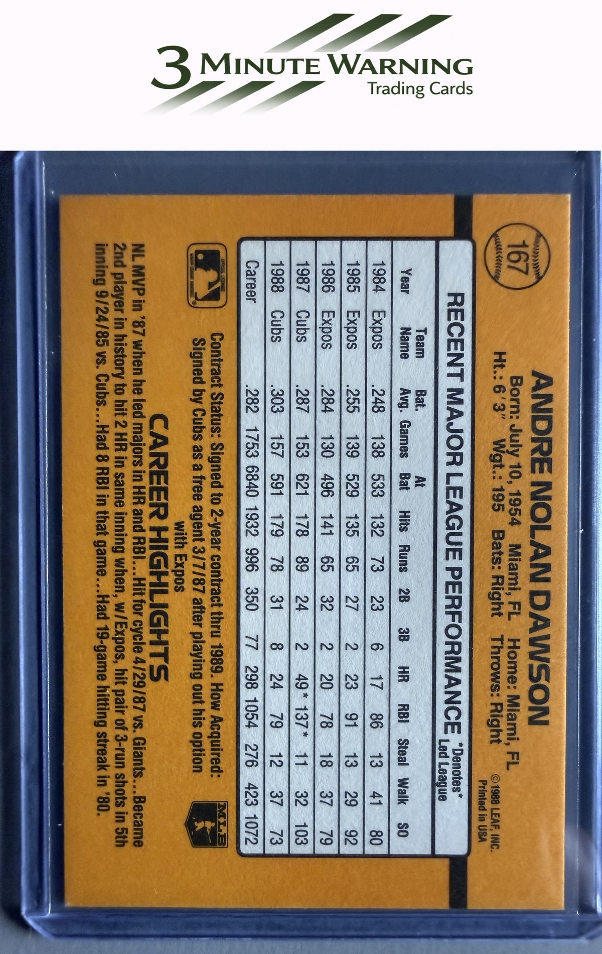 1989 Donruss #167c Andre Dawson