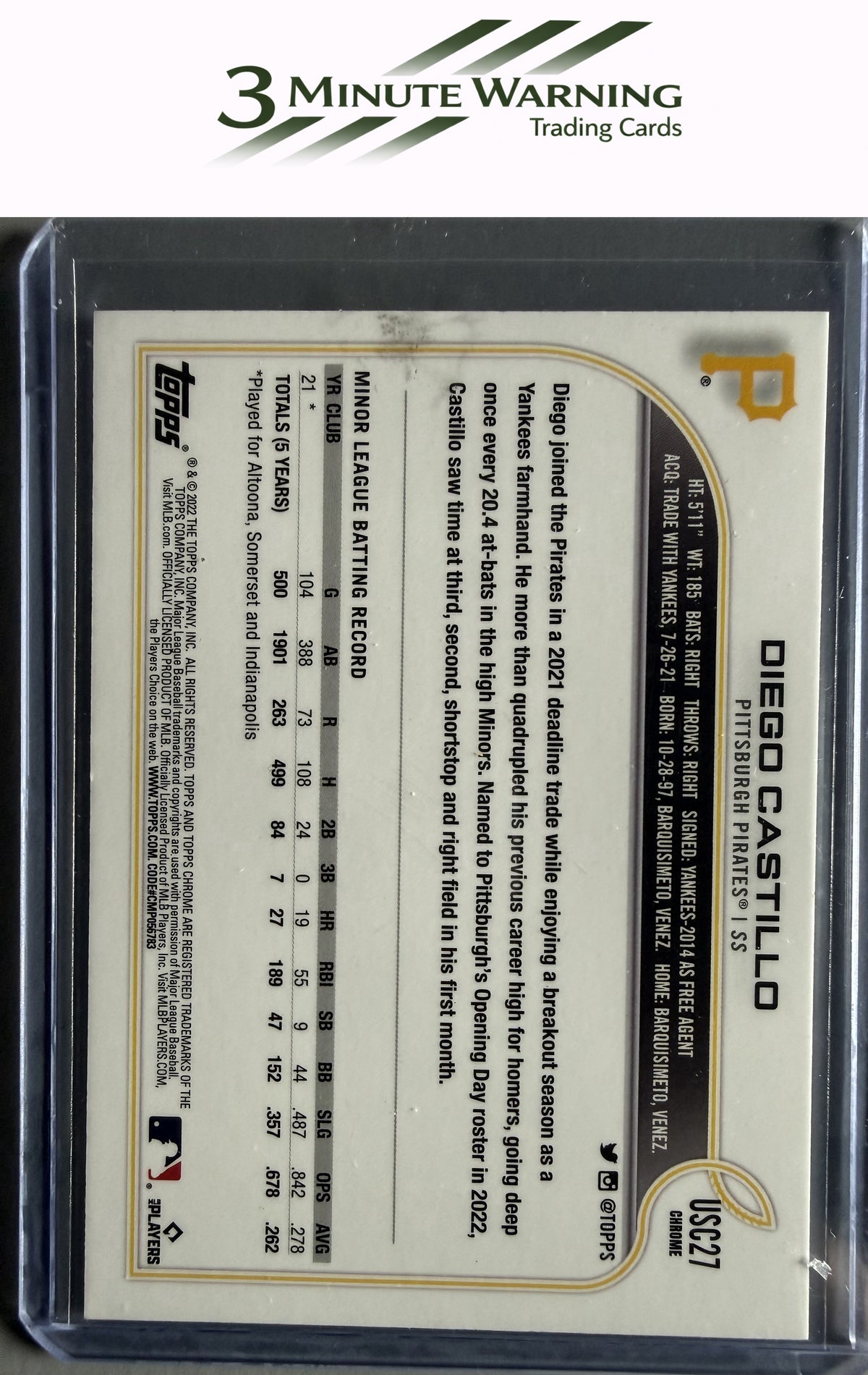 2022 Topps Chrome Update #USC27 Diego Castillo Purple Refractor