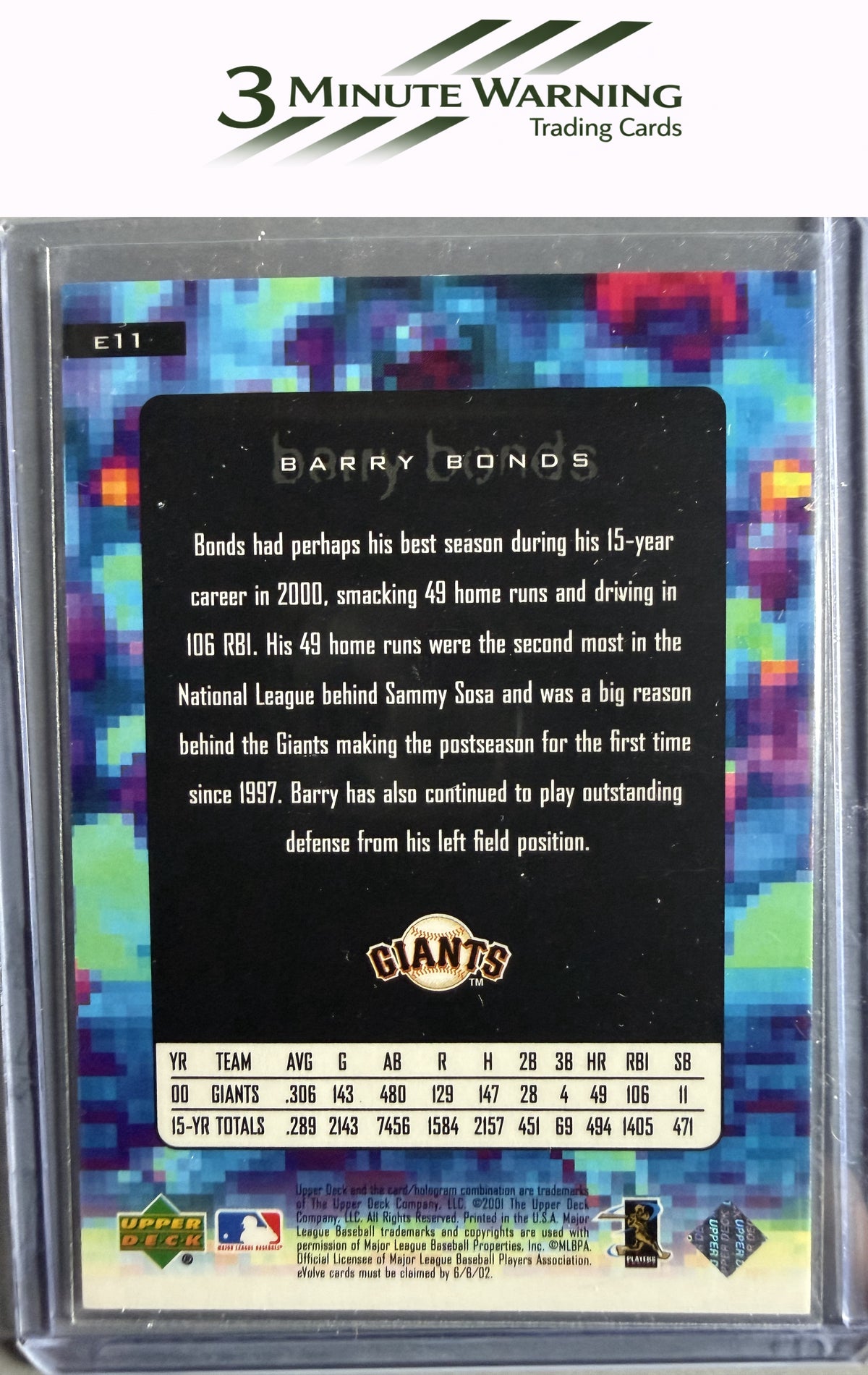 2001 Upper Deck #E11 Barry Bonds e-Cards