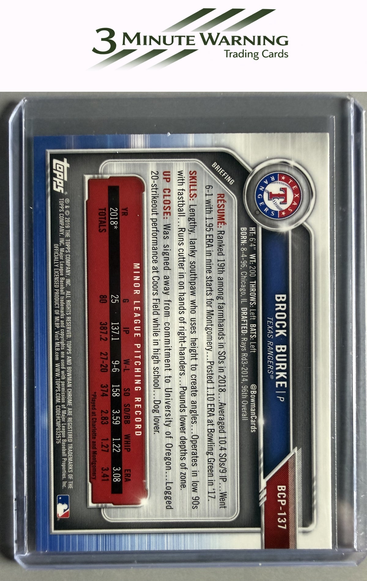2019 Bowman #BCP-137 Brock Burke Chrome Prospects