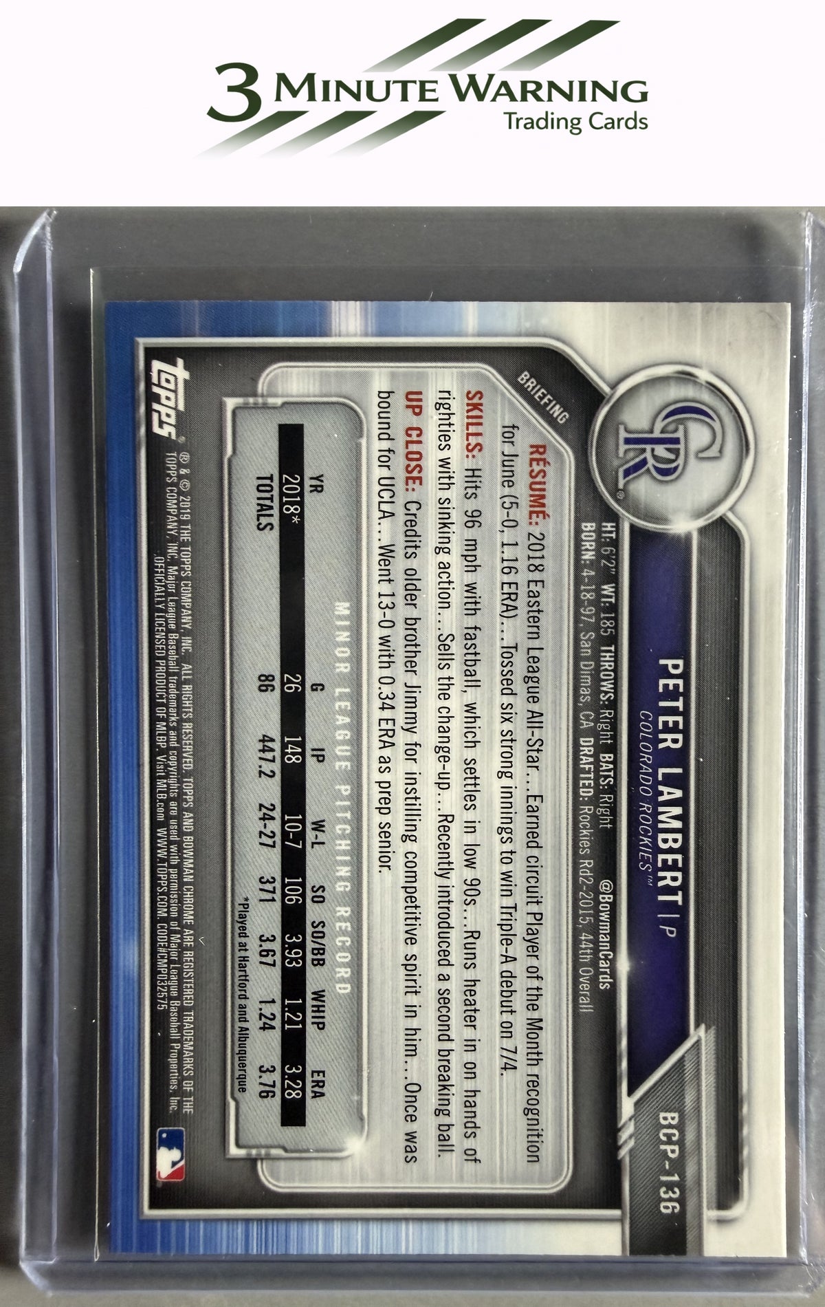 2019 Bowman #BCP-136 Peter Lambert Chrome Prospects