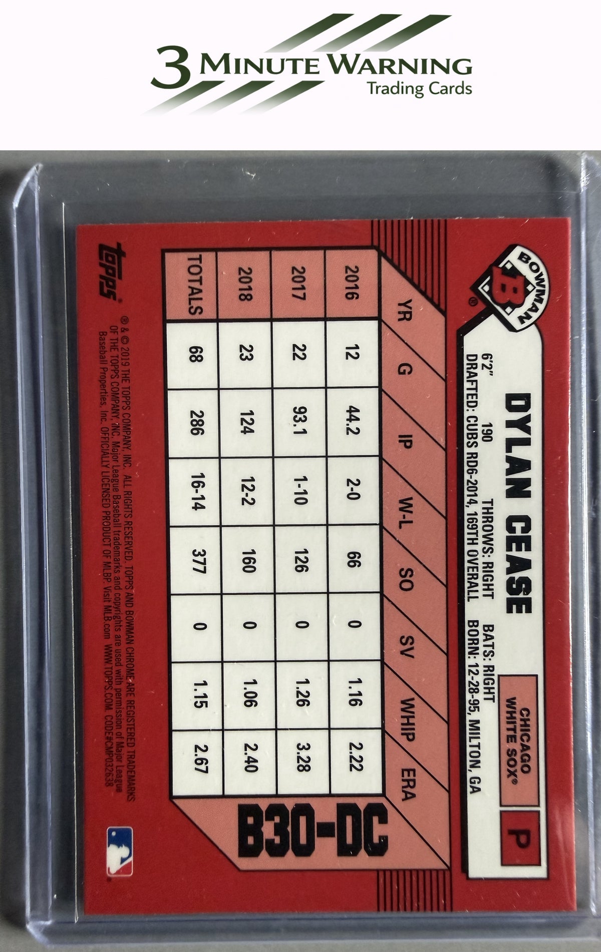 2019 Bowman #B30-DC Dylan Cease 30th Anniversary Bowman